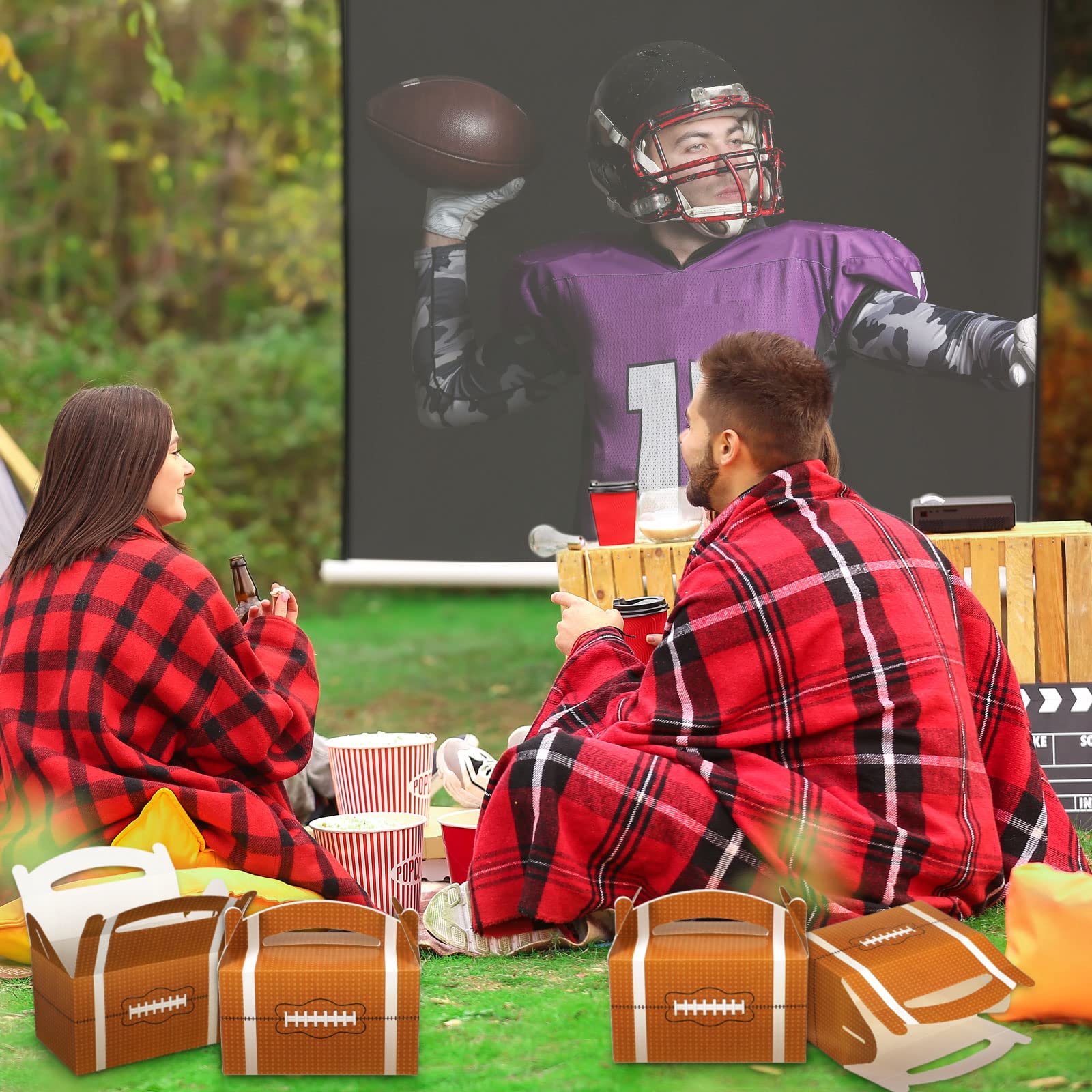 Marspark 30-Piece Football Themed Treat Boxes - Brown Cardboard Snack Containers with Handles for Football Party Decorations, Rugby Game Snacks & Sports Themed Events - Perfect for Tailgating, Birthday Parties & Team Celebrations
