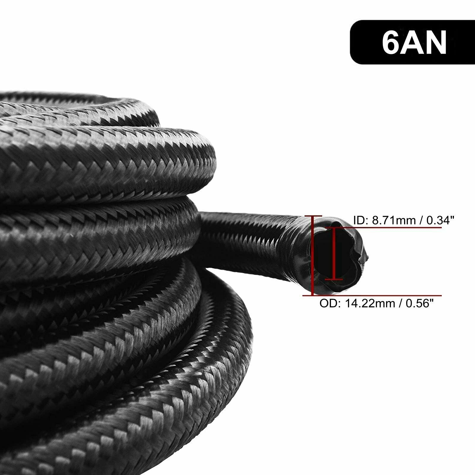 6AN 10ft Stainless Steel Braided Fuel Hose - Gas & Oil Line for Automotive Use
