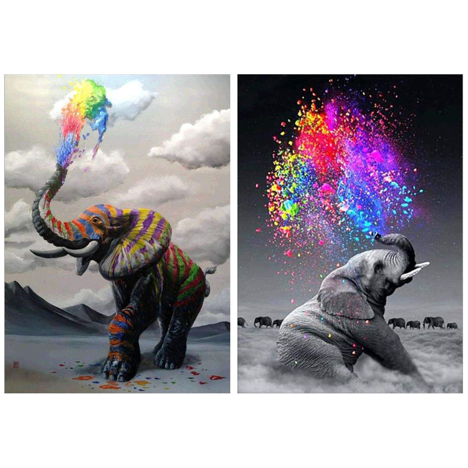 2 Pack DIY 5D Diamond Painting Kits - Full Drill Rhinestone Art with Elephant Design for Wall Decor (12×16 Inch Canvas) - Perfect for Home Decoration, Gift Giving & Stress Relief Crafts