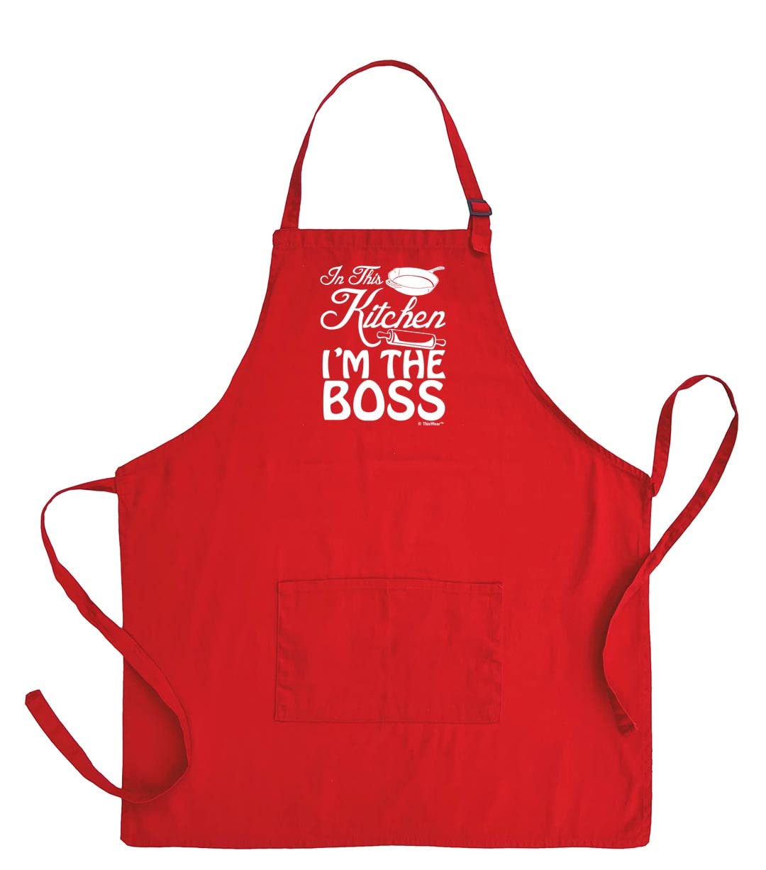 Best Adjustable Bib Apron with Two Pockets - Perfect for Cooking, Baking & Grilling - In This Kitchen I'm The Boss