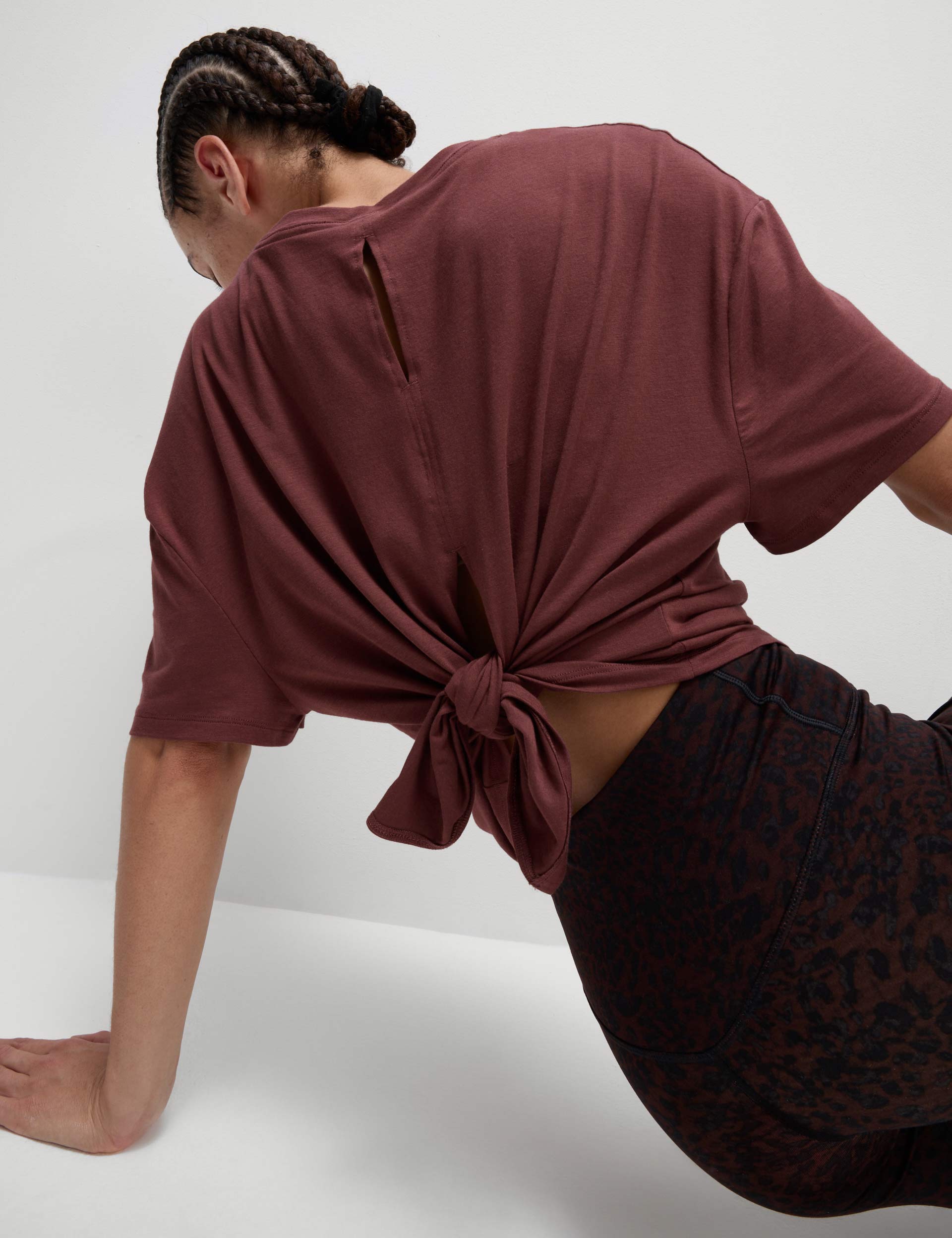 Breathable Modal Blend Lightweight Tie Back T-Shirt for Women - Dark Taupe | Casual Summer Top for Outfits & Layering