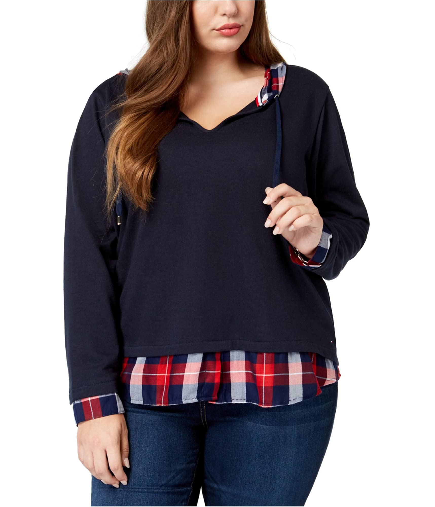 Tommy Hilfiger Women's Layered-Look Hoodie Sweatshirt - Cozy Pullover for Casual Wear, Gym & Outdoor Activities