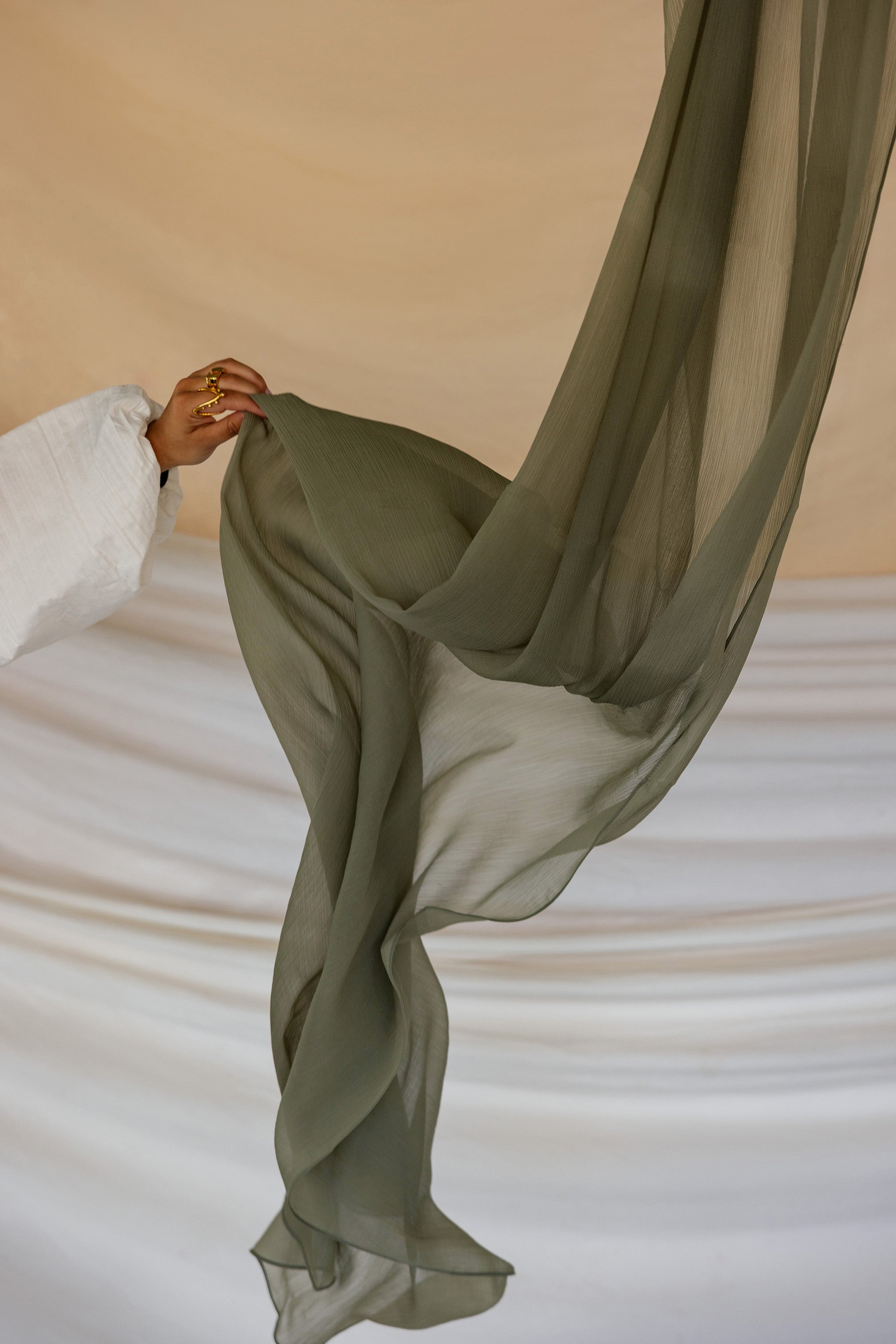 Olive Green Crinkle Chiffon Blouse - Elegant Flowy Women's Top for Casual Wear, Office & Party Outfits
