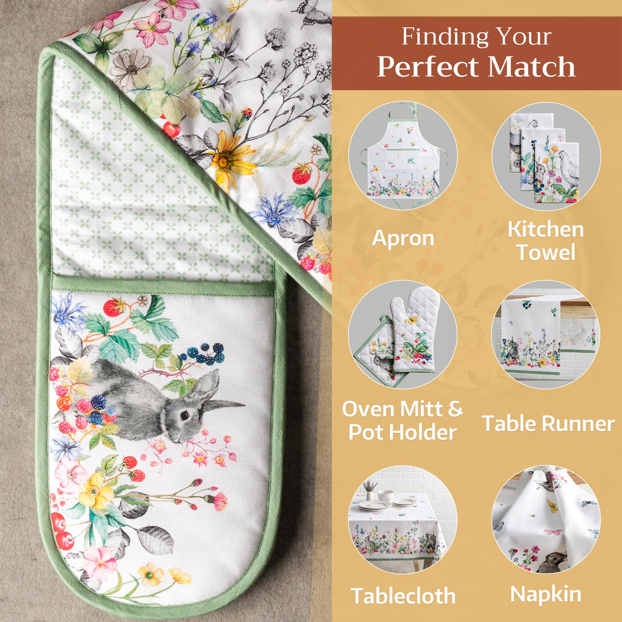 **Hermine Double Oven Mitts Set - 100% Cotton 7