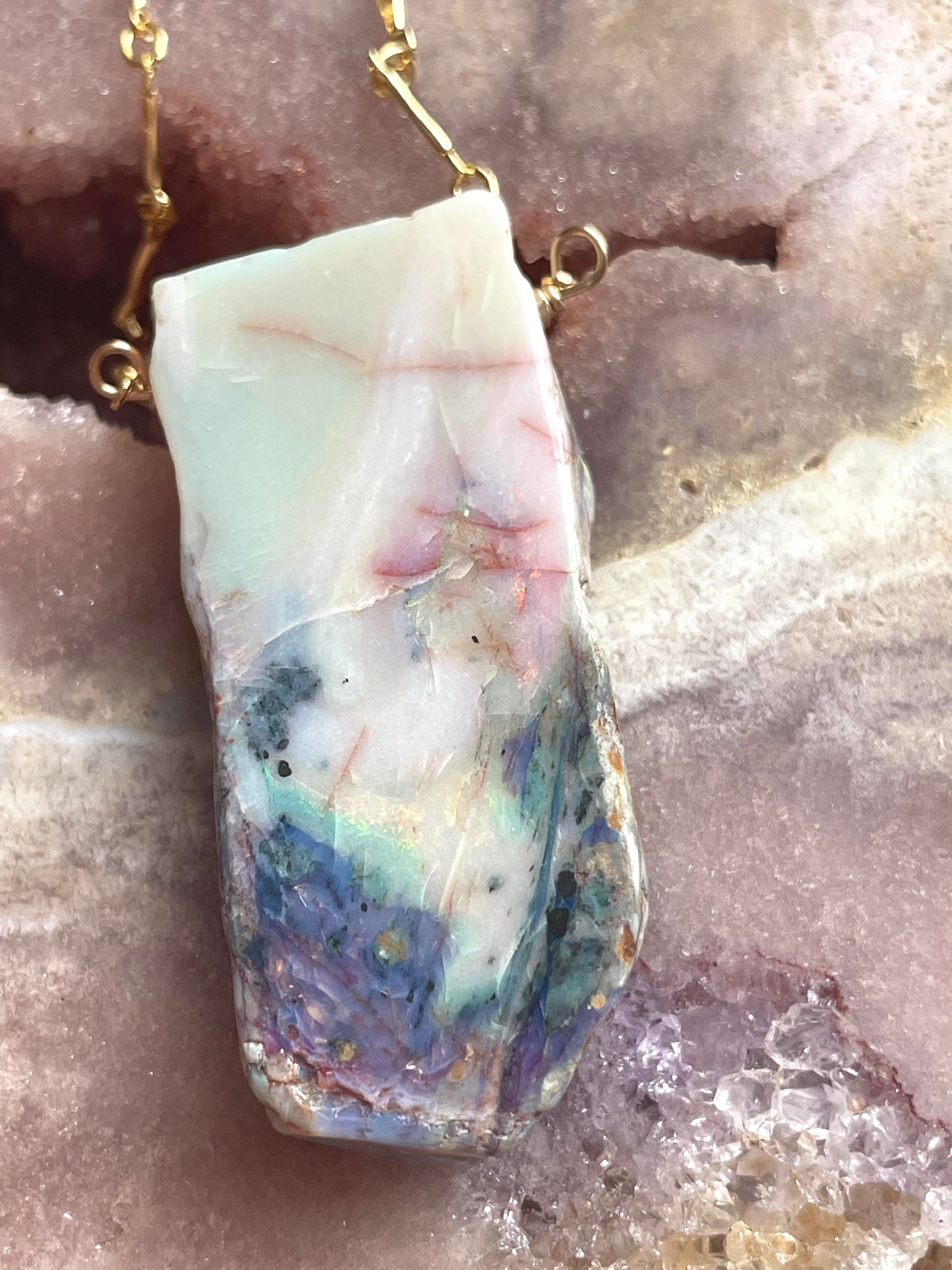 Stunning Large Raw Australian Opal Statement Necklace - 14kt Gold Filled Handmade Jewelry for Women | Perfect for Weddings, Parties & Special Occasions