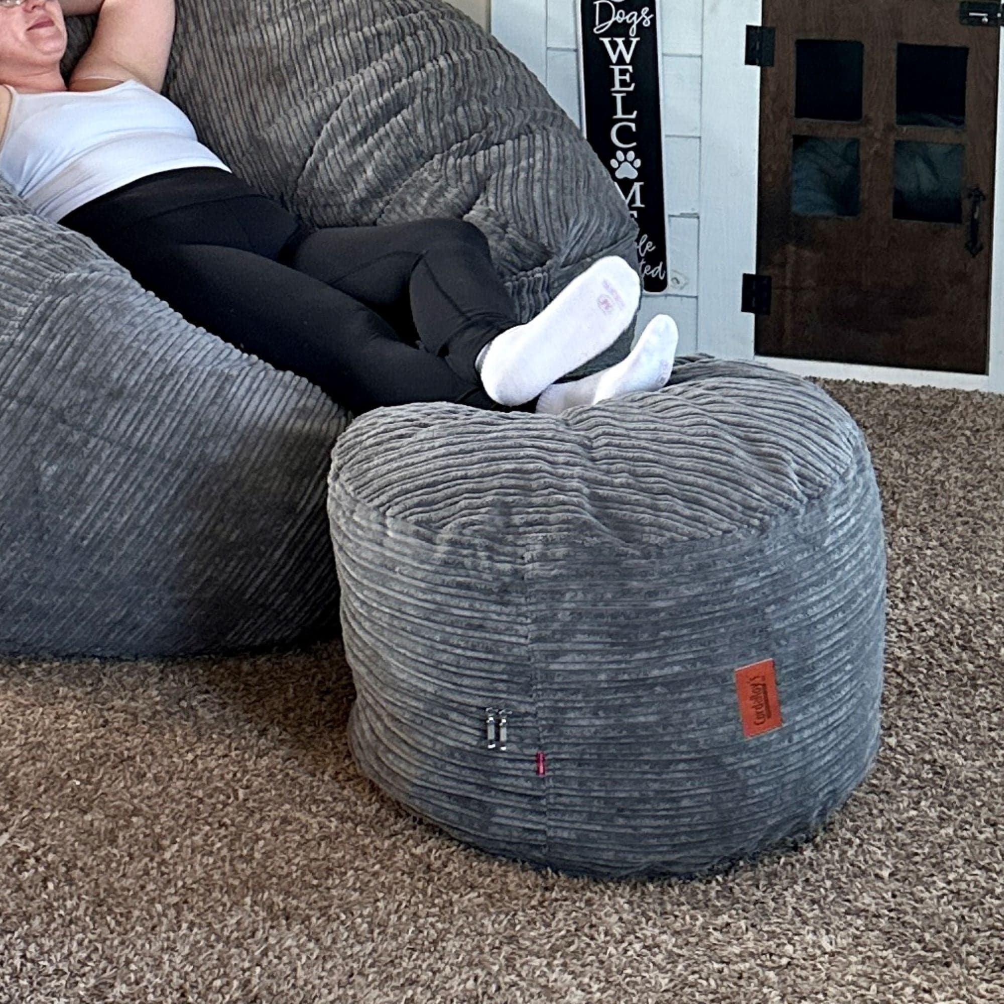 Comfy Terry Corduroy Pouf Footstool - Soft Ottoman Stool for Living Room, Bedroom & Nursery - Perfect for Relaxing, Foot Rest & Extra Seating