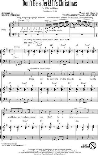 SpongeBob SquarePants 'Don't Be a Jerk (It's Christmas)' Sheet Music - 3-Part Mixed Choir Arrangement by Roger Emerson | Holiday Choral Performance & Christmas Caroling