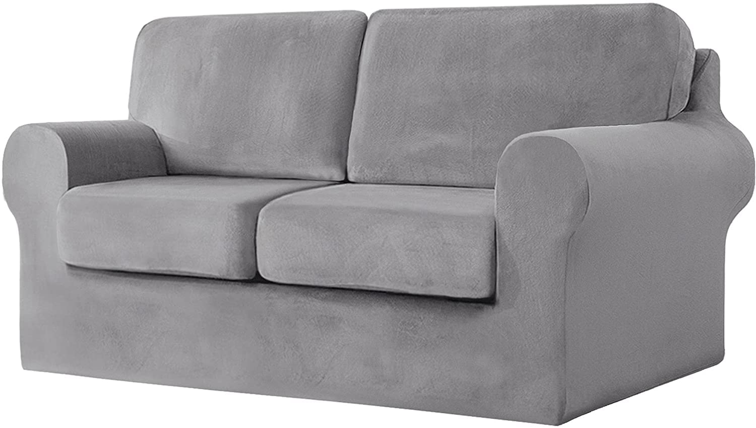 5-Piece Stretch Velvet Sofa Cover for 2-Seater Couch - Soft Loveseat Slipcover with Separate Backrests & Cushion Cover, Elastic Band for Pets & Kids - Light Grey (5-Piece Set) - Perfect for Living Room, Bedroom & Pet-Friendly Homes
