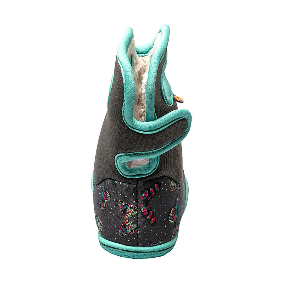 BOGS Dark Grey Multi Butterflies Baby Boots - Waterproof Winter Shoes for Toddlers & Kids - Perfect for Outdoor Play, Snow, and Rainy Days