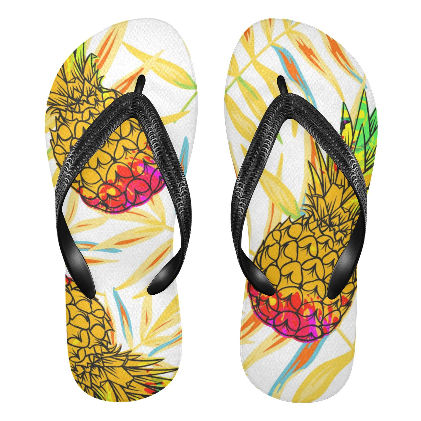 ACPIGGTO Flip Flops for Women & Men - Summer Beach Sandals with Pineapple Leaf Design, Yellow Palm Tree Tropical Thong Slides - Perfect for Pool, Vacation, and Casual Wear