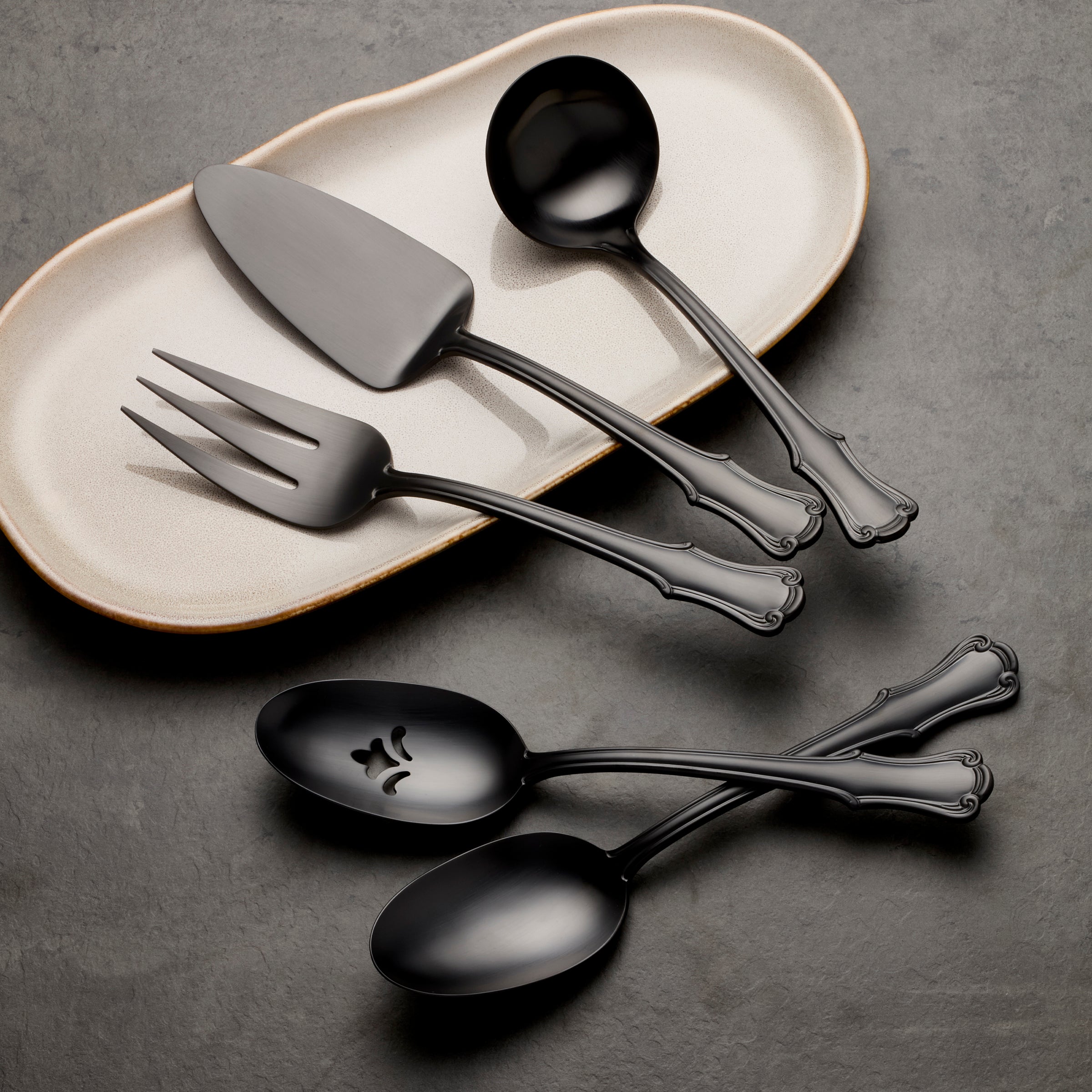 James Street Black Satin 5-Piece Hostess Set - Elegant Dinner Party Serving Set for Entertaining Guests