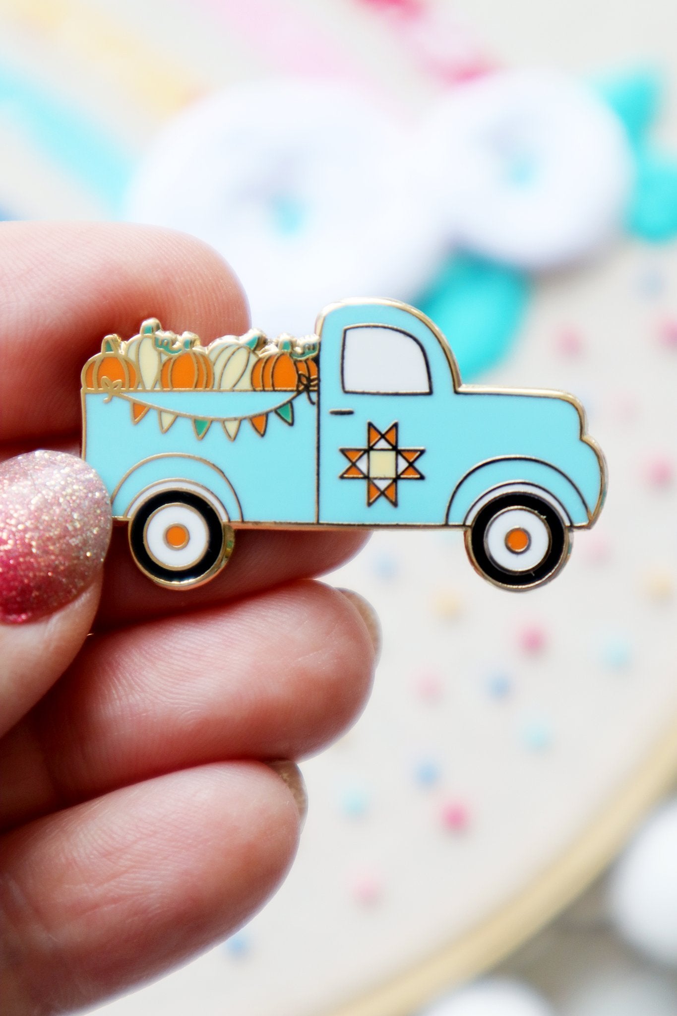Flamingo Toes Fall Pumpkin Truck Needle Minder - Magnetic Needle Keeper for Embroidery, Cross Stitch & Sewing Projects - Perfect for Crafting, DIY & Quilting