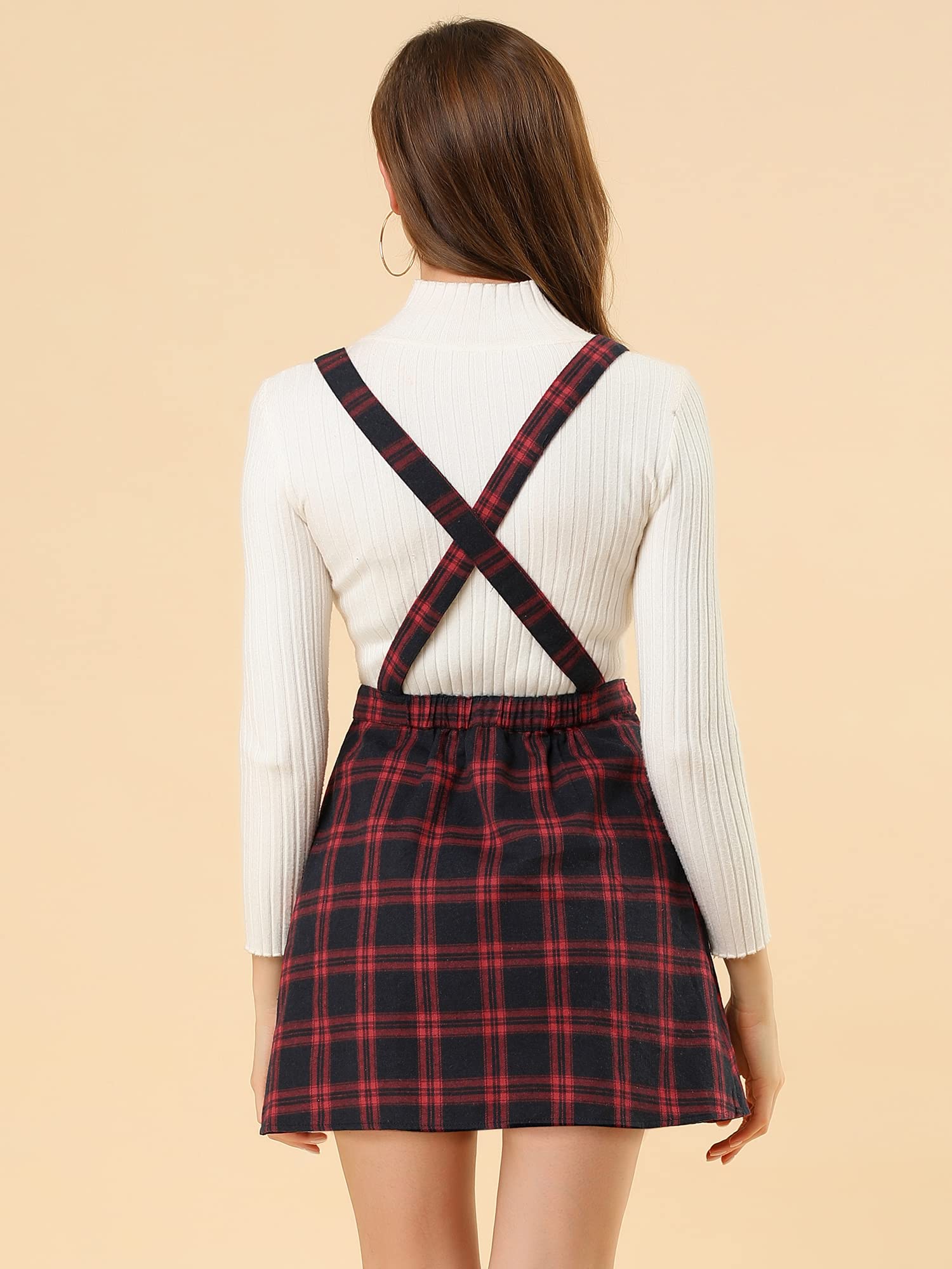 Allegra K Women's Adjustable Strap Christmas Pinafore Overall Dress - Casual Holiday Suspender Skirt for Parties, Festive Gatherings & Winter Outfits