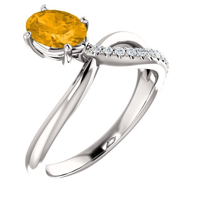 14K Gold 0.72 Ct Citrine & 1/10 CTW Diamond Bypass Ring - Elegant Jewelry for Women, Perfect for Weddings, Anniversaries & Special Occasions