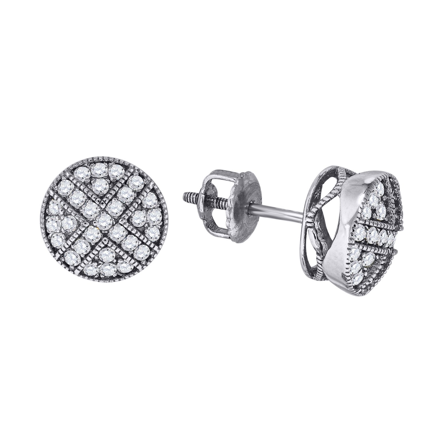 925 Sterling Silver Men's Round Cubic Zirconia CZ Stud Cluster Fashion Earrings - Hypoallergenic & Durable for Daily Wear, Parties & Gifts