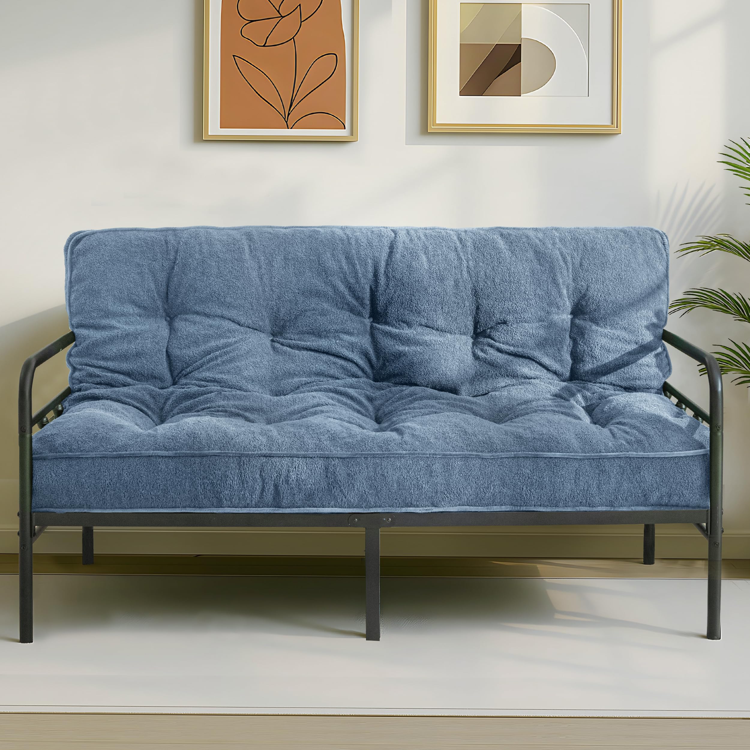 MAXYOYO 6 Inch Full Size Futon Mattress - Thick Boucle Sofa Bed with Shredded Foam Filling for Adults, Dusty Blue | Convertible Sleeper, Floor Mattress & Guest Bed Solution (Frame Not Included)