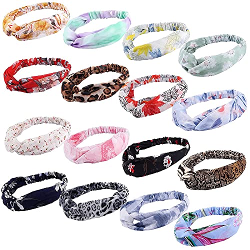 FAMEZA 12 Pcs Bohemian Headbands - Soft Knotted Elastic Hair Wraps with Floral Print, Criss Cross Stretchable Hair Accessories for Women & Girls - Perfect for Yoga, Beach, Festivals & Everyday Style
