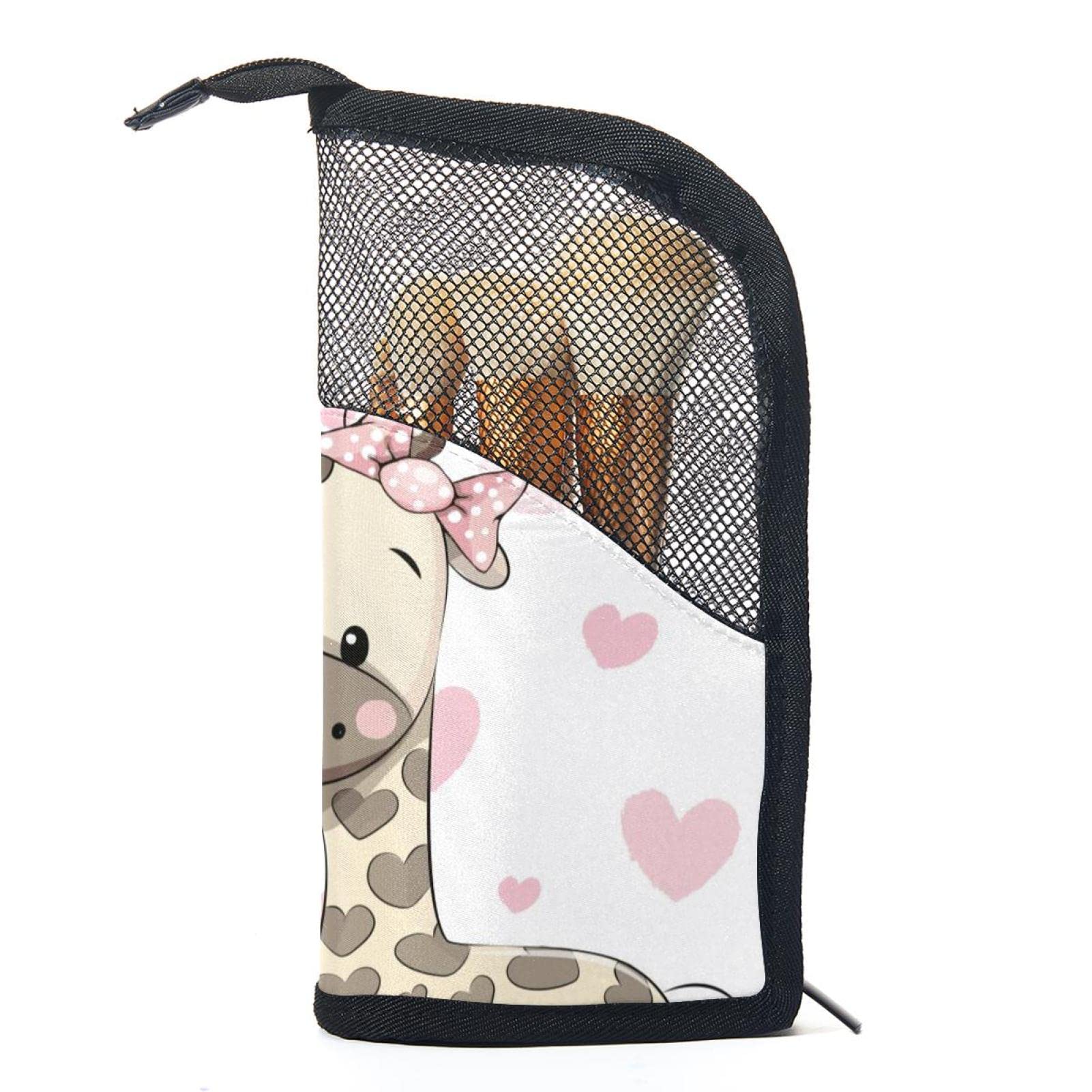 12-Piece Makeup Brush Organizer Bag with Love Giraffe & Pink Butterfly Design - Portable Cosmetic Brush Holder Case for Travel, Home & Professional Makeup Artists