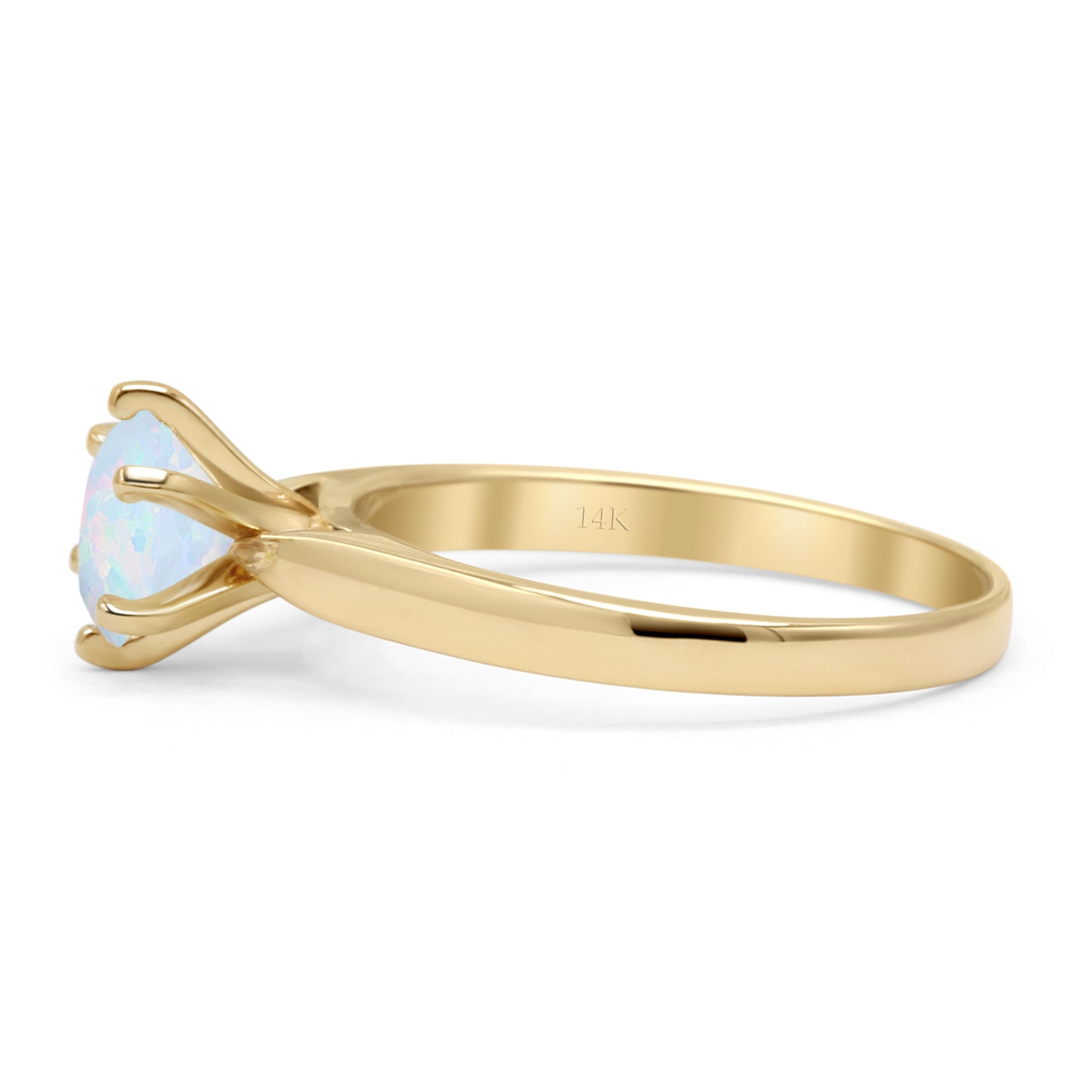 14K Yellow Gold Round Solitaire Lab-Created White Opal Art Deco Ring for Women - Elegant Vintage Style Engagement & Wedding Jewelry Gift