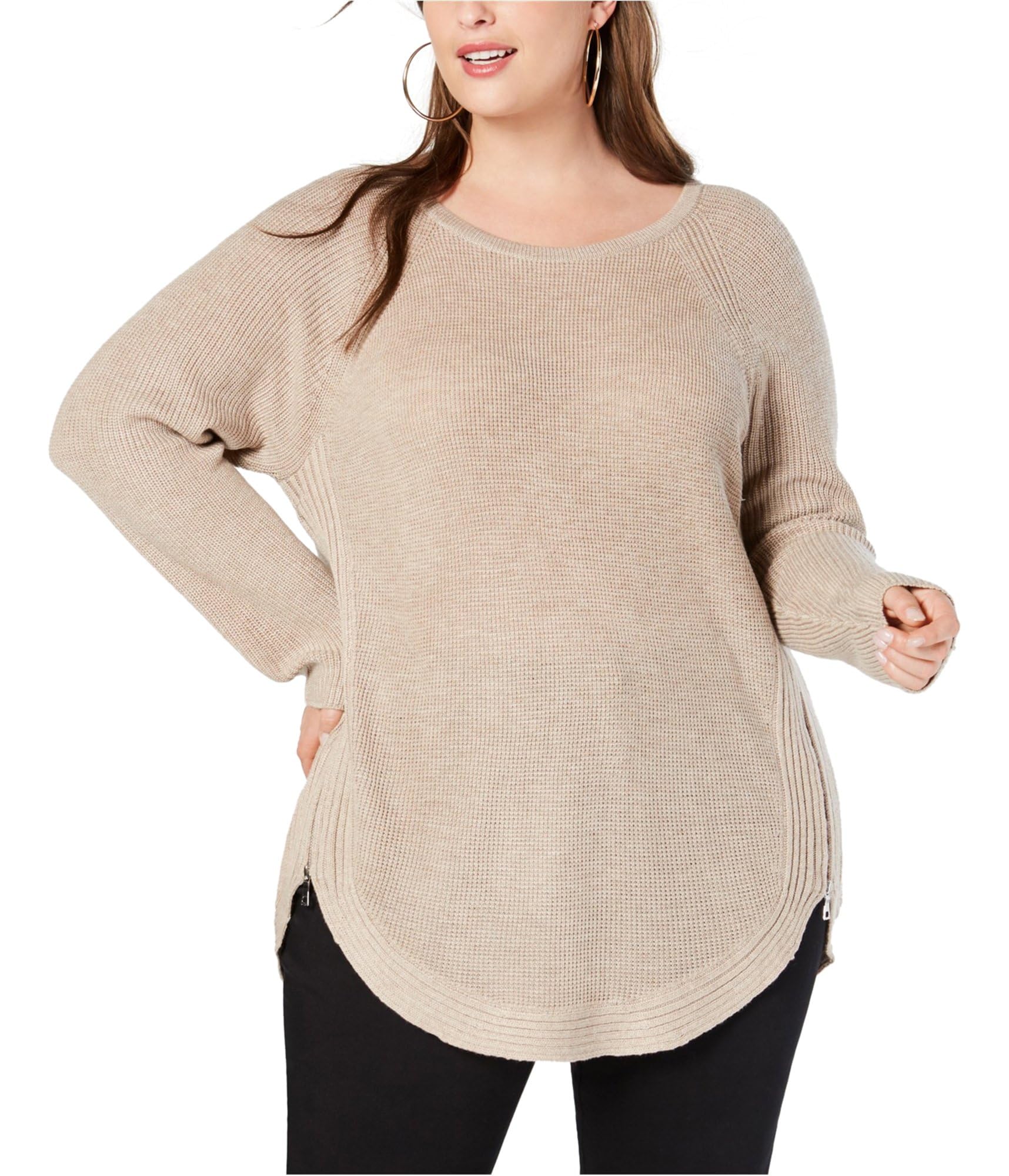INC International Concepts Plus Size Waffle-Knit Side-Zip Sweater for Women | Cozy Pullover Cardigan with Front Pockets | Perfect for Fall Layering, Casual Outfits & Office Wear