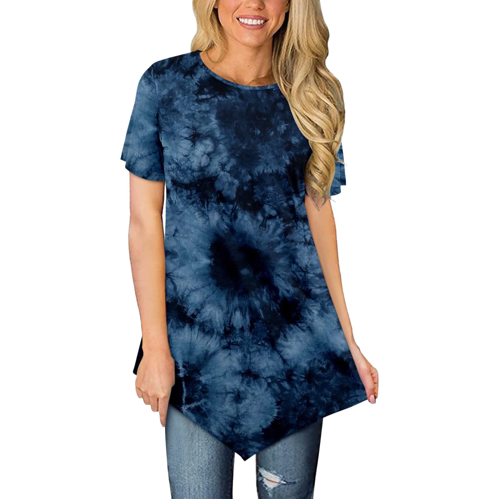 Women's Workout Tops - Casual Short Sleeve Round Neck Summer Shirts with Loose Fit & Irregular Hem | Gym, Yoga, Running & Everyday Wear
