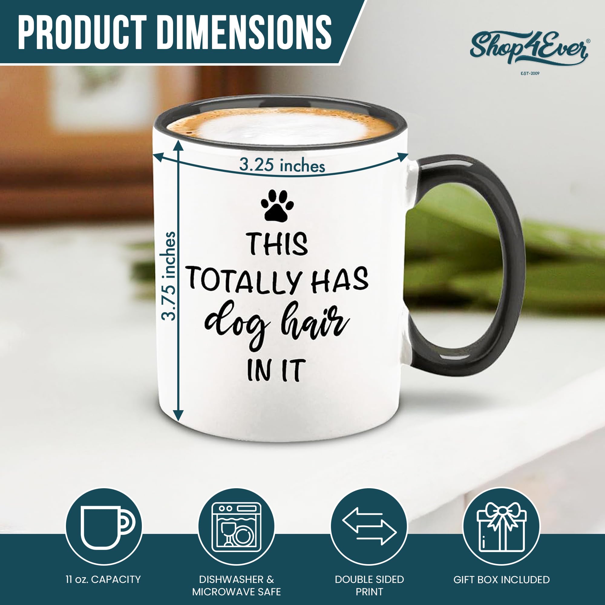 Funny Dog Hair Ceramic Coffee Mug - 11 oz Humorous Gift for Dog Lovers, Dog Moms & Dads - Perfect for Coffee, Tea & Office Use (Black Handle)
