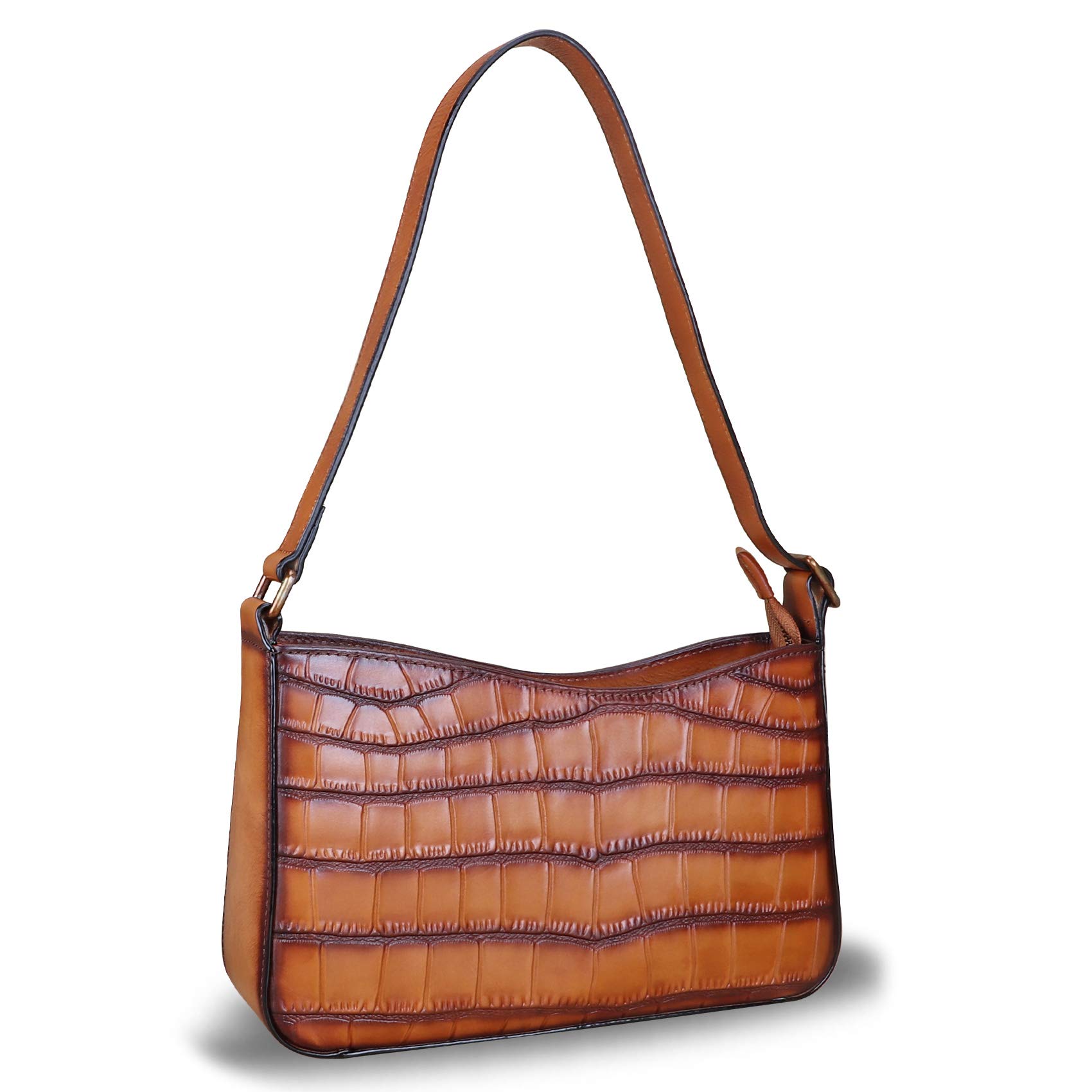 Genuine Leather Satchel Hobo Handbag for Women - Crocodile Pattern Shoulder Bag for Work & Travel