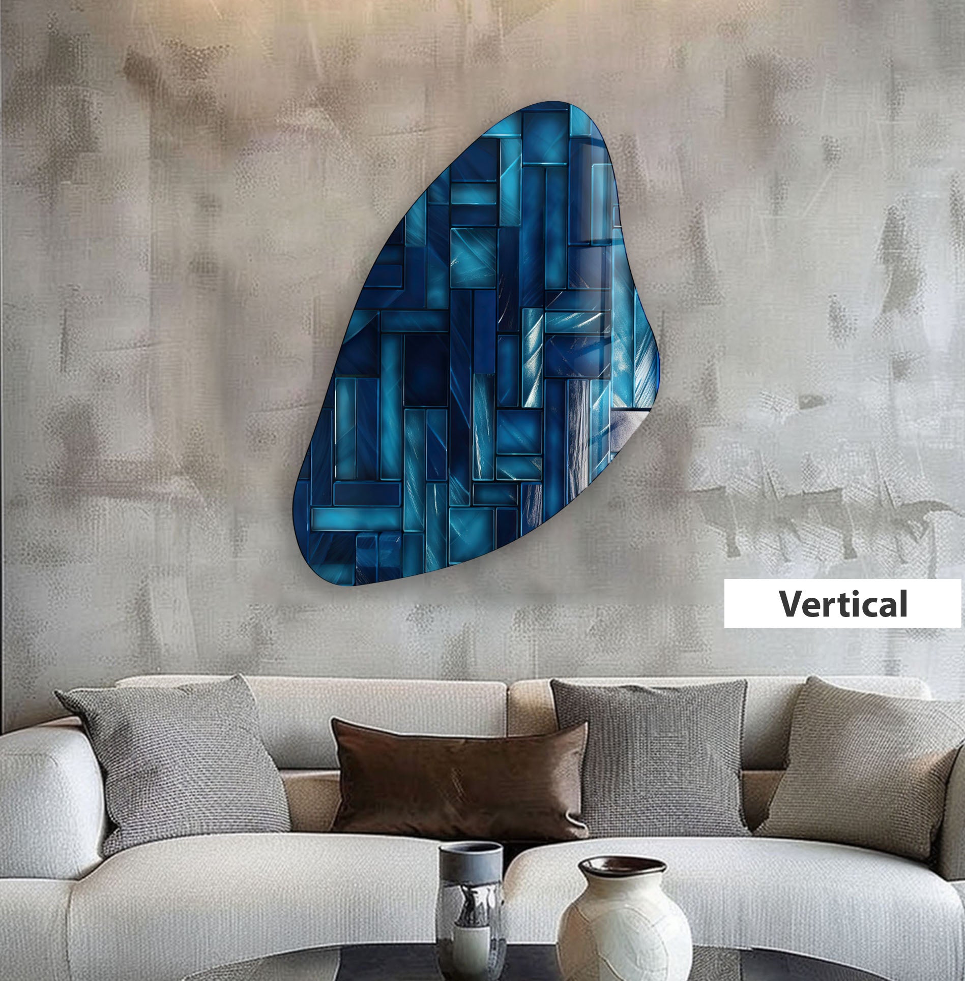Blue Mosaic Tile Irregular Glass Wall Art - Handmade Decorative Mosaic for Kitchen Backsplash, Bathroom, and Living Room Decor