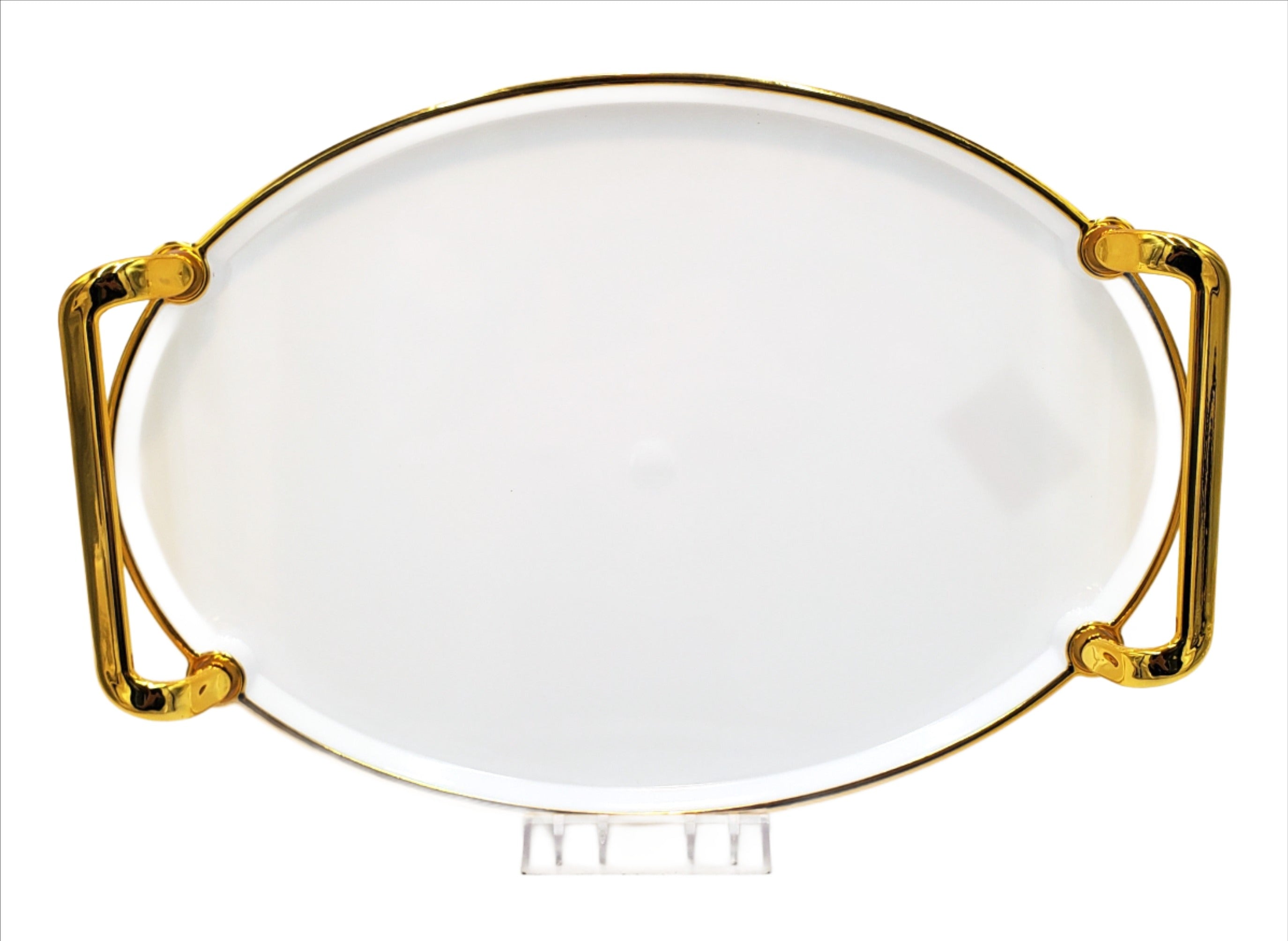 12.5x9 Inch Plastic Serving Tray - White & Gold - Perfect for Parties, Dining, and Home Decor