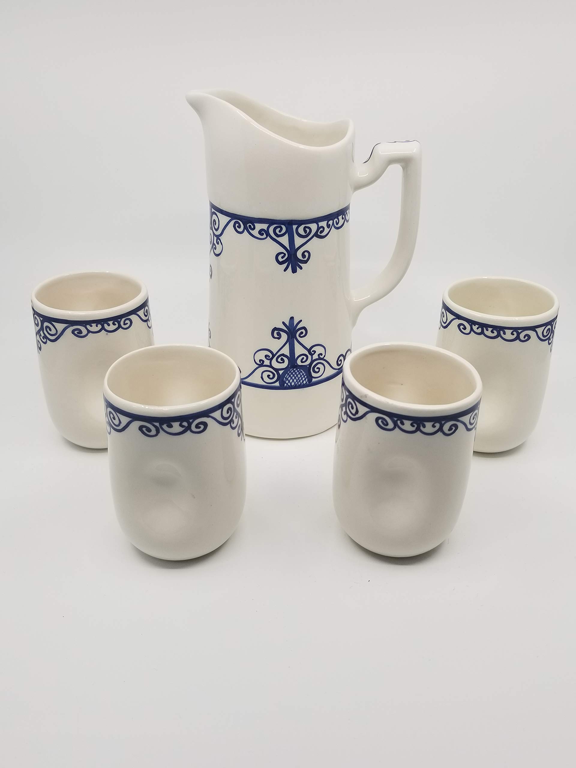 Handmade Moroccan Ceramic Coffee Mug and Pitcher Set - Blue Porcelain Tea Pot, Juice Jug, Carafe for Coffee, Tea & Beverages - Perfect for Home, Cafe & Gifting
