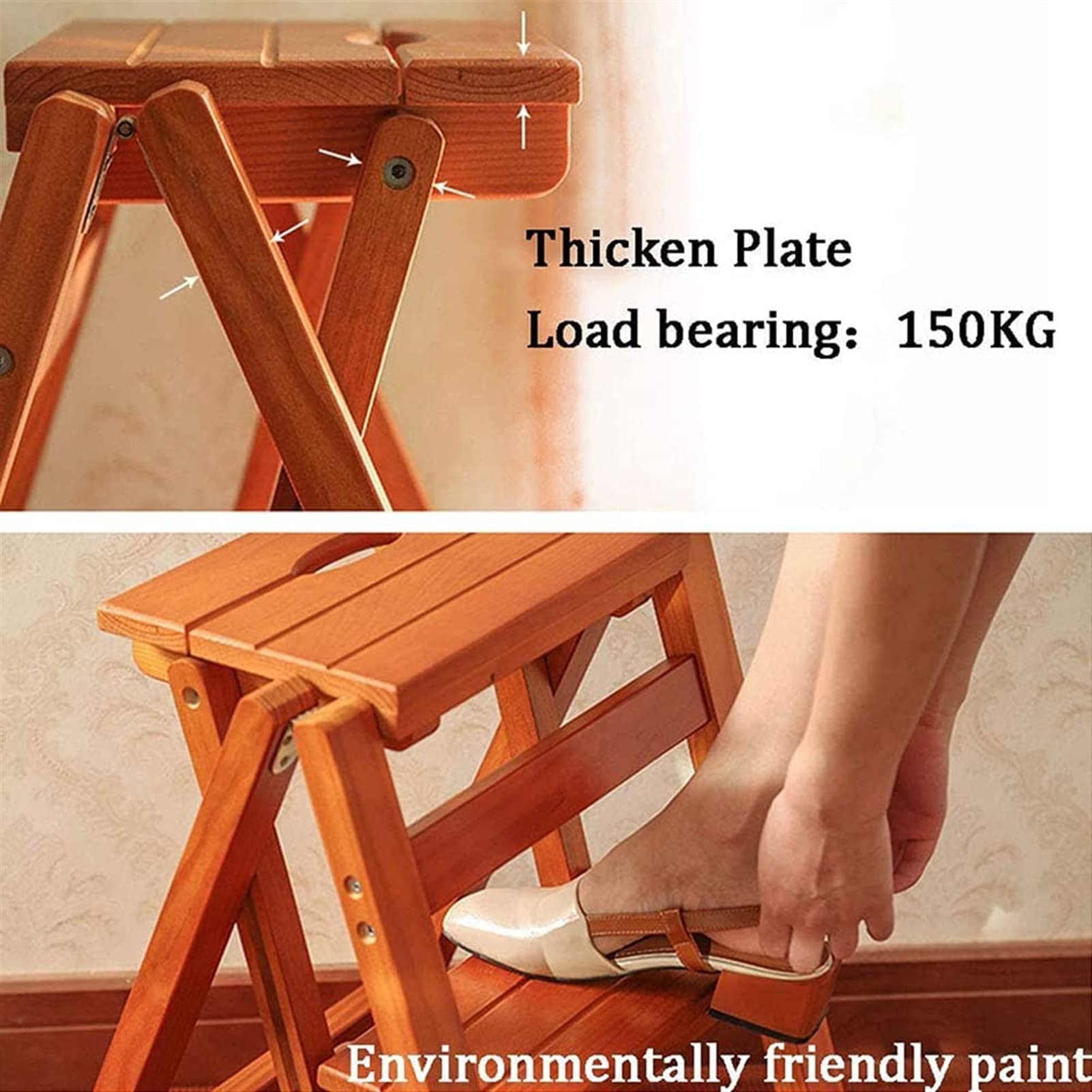 FADUNI 3-Step Wooden Folding Step Stool for Home, Library & Garden - Heavy Duty Indoor Climbing Stool with Non-Slip Surface | Perfect for Kitchen, Bathroom, Kids Room & Shelf Access