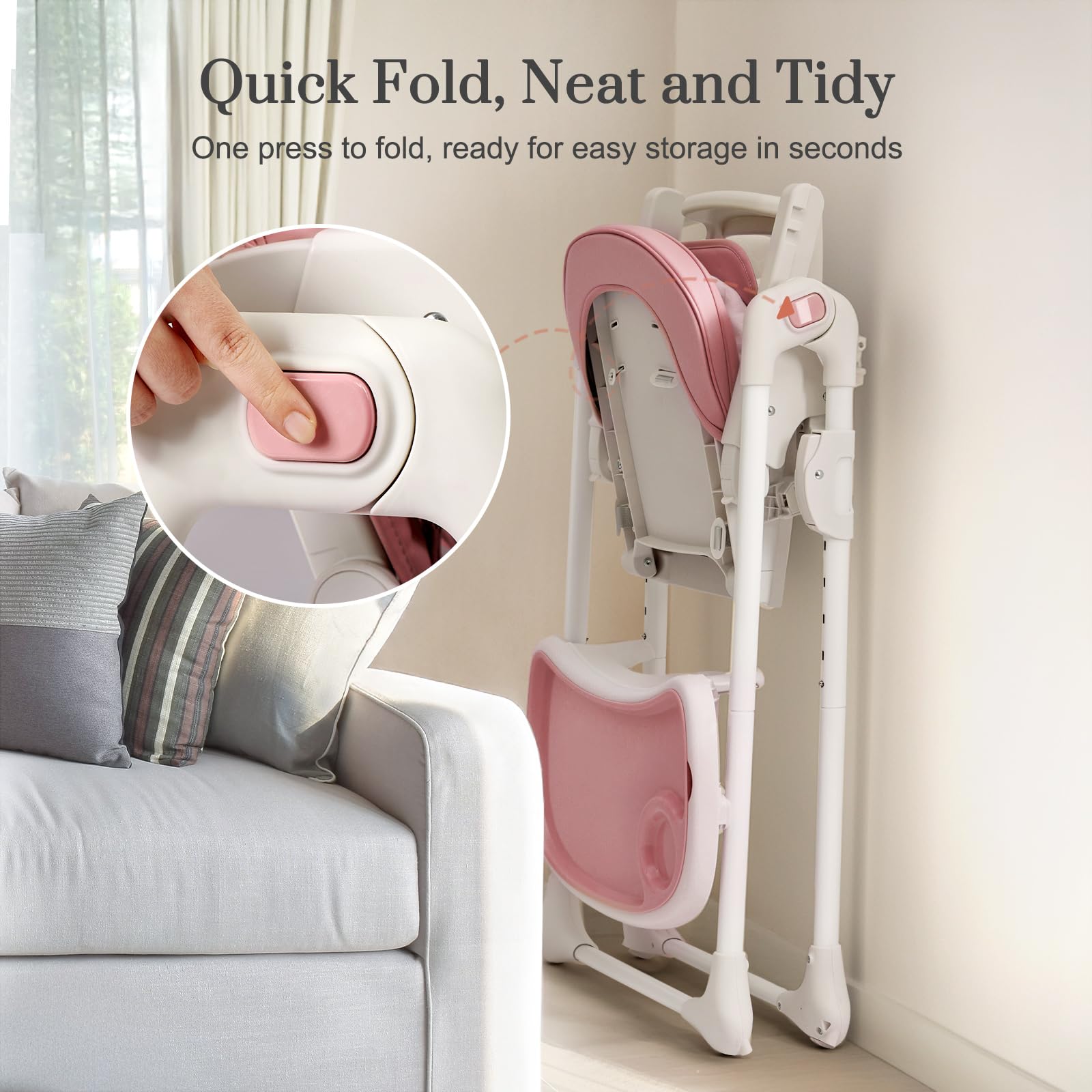 3-in-1 Convertible Baby High Chair with 6 Height & 3 Recline Adjustments - Foldable Toddler Feeding Chair with Removable Tray, 3 Detachable Toys & Built-in Wheels - Perfect for Dining, Weaning & Playtime at Home
