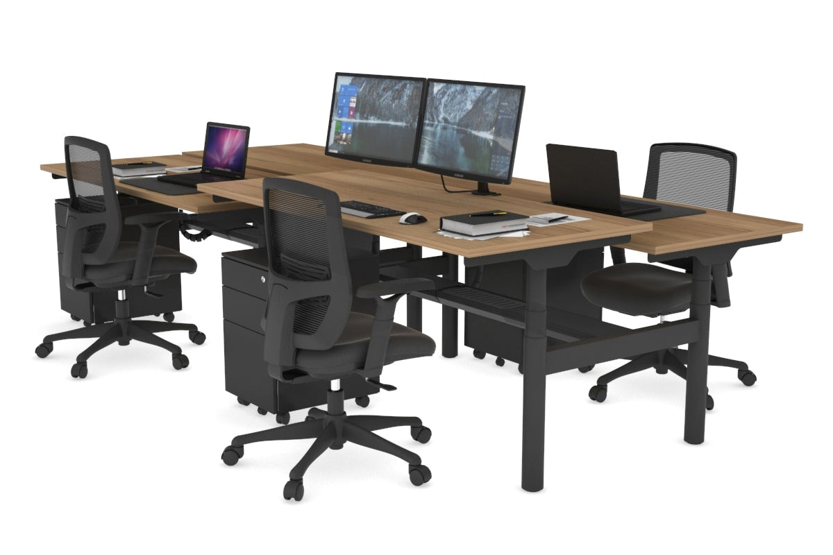 Flexi Premium Height Adjustable 4-Person H Bench Workstation - Black Frame [1600L x 700W] - Ideal for Office, Coworking Space & Home Office Setup