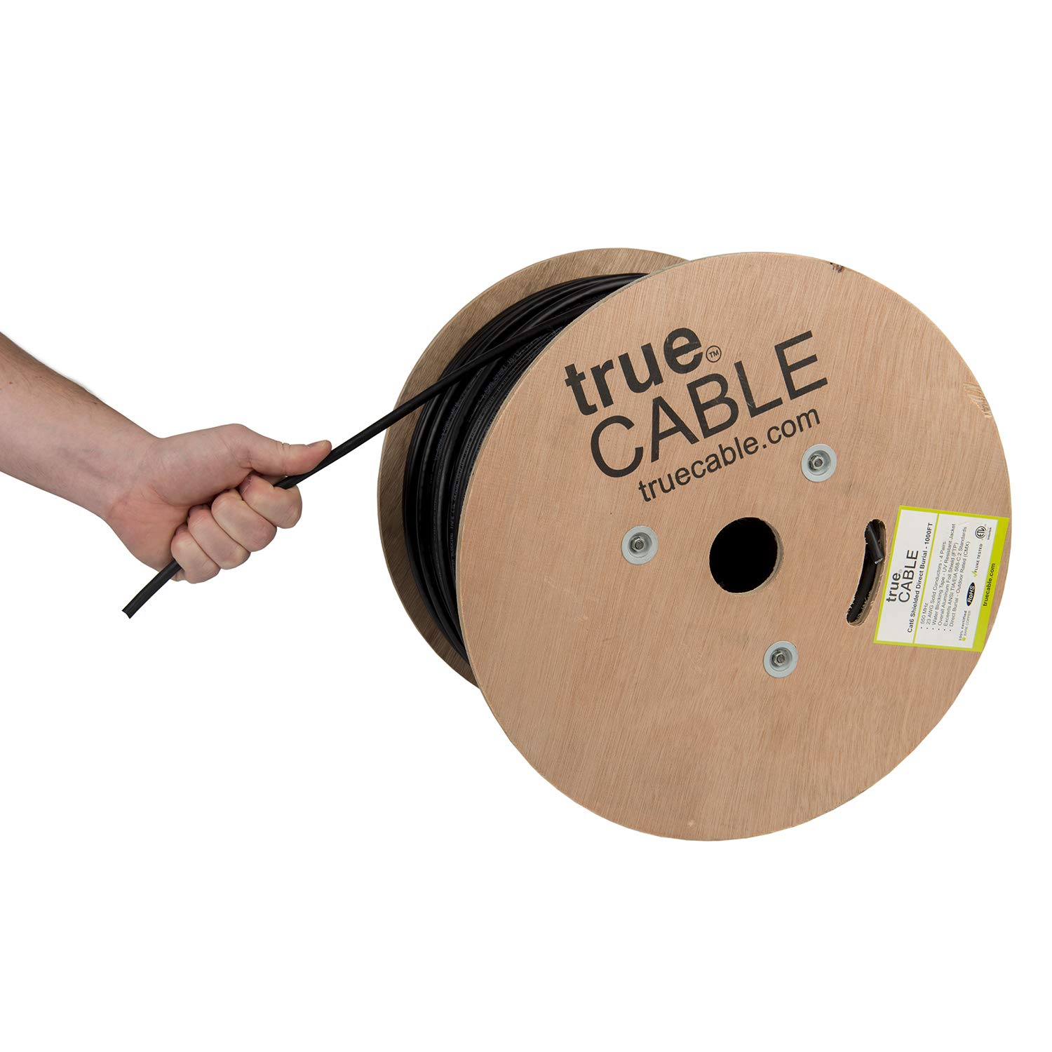 trueCABLE Cat6 Direct Burial Ethernet Cable - 1000ft Shielded F/UTP, Waterproof Outdoor Rated CMX, 23AWG Solid Bare Copper, 550MHz, PoE++ (4PPoE), ETL Listed (Black) - Perfect for Underground Network Installations, Outdoor Security Systems & High-Speed Internet Connections