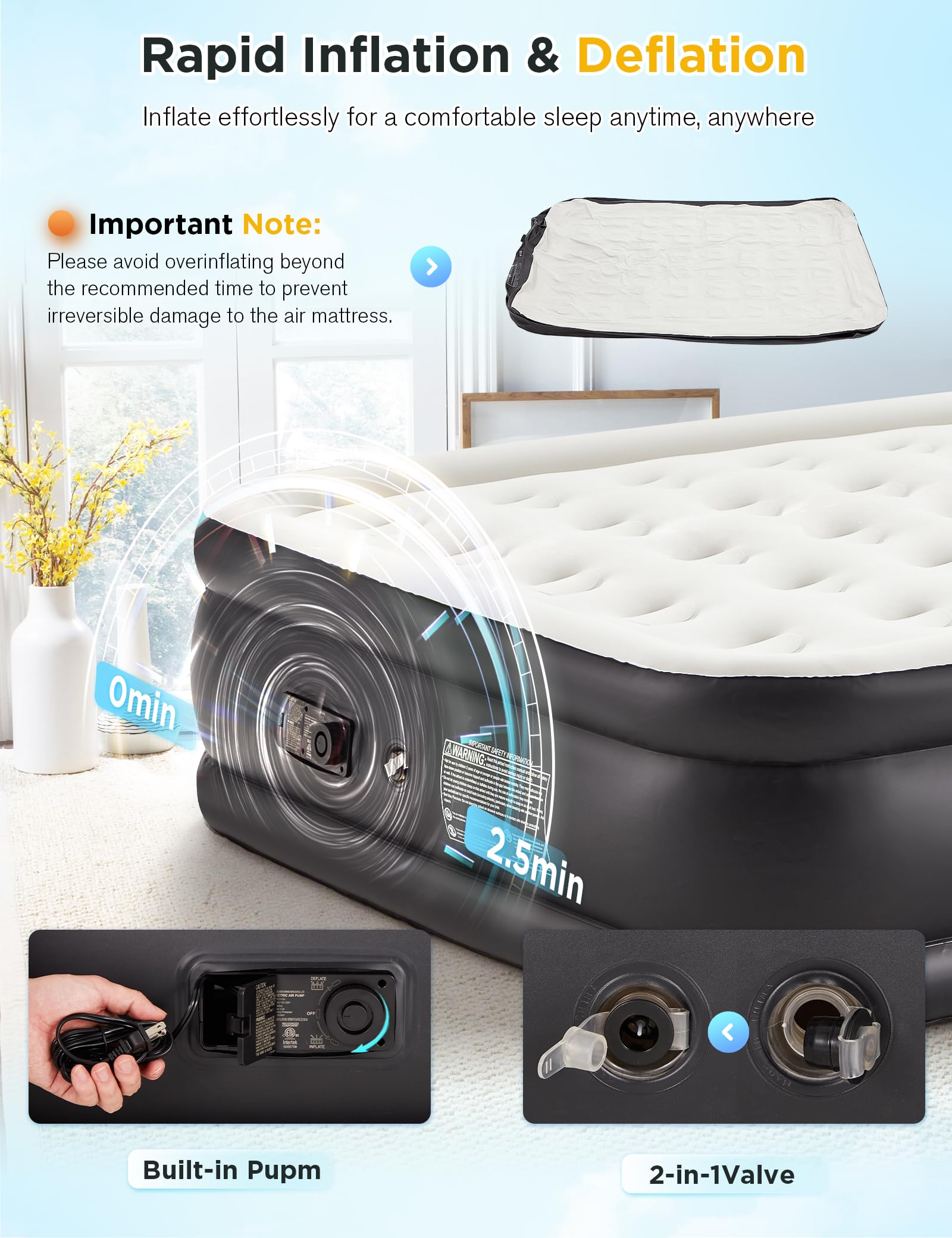 **Queen Size Air Mattress with Built-in Pump - 18