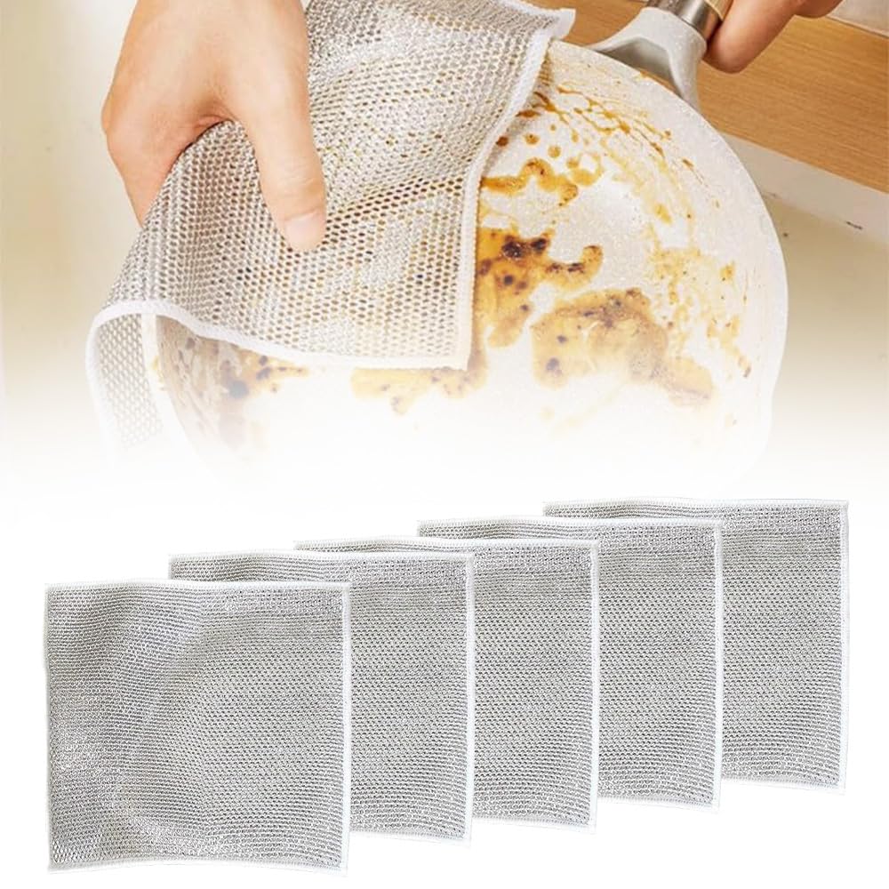 2024 New Multipurpose Non-Scratch Wire Dish Cloth - Reusable Scrubbing Dishwashing Rags for Wet & Dry Cleaning - Durable Kitchen Cleaning Pads for Pots, Pans, Dishes & Household Surfaces - Perfect for Daily Dishwashing, Stain Removal and Tough Grease Cleaning