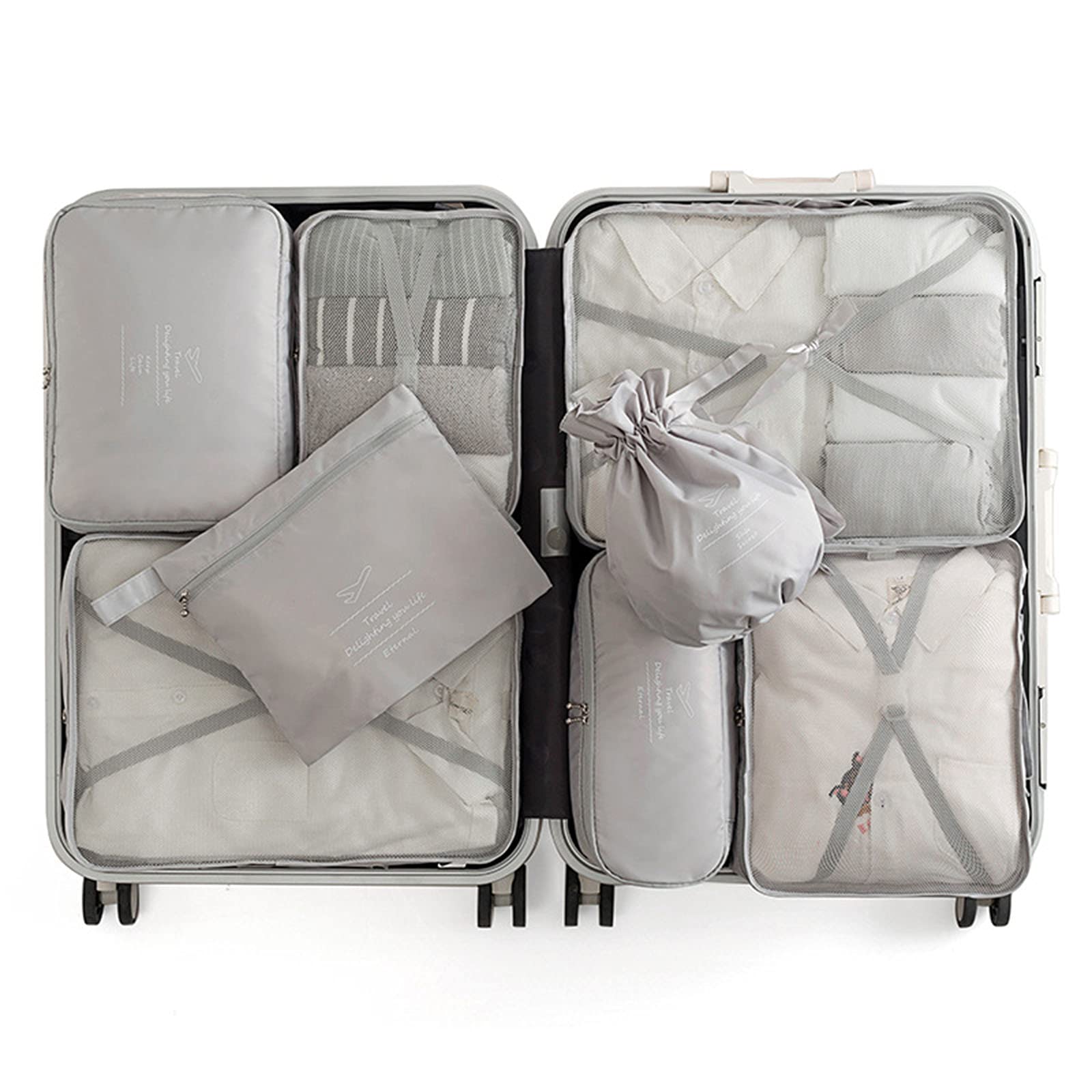 8-Piece Packing Cubes Set for Luggage - Compression Travel Organizer with Large Storage Bags for Clothes, Home & Suitcase (Gray) | Perfect for Business Trips, Vacations & Weekend Getaways