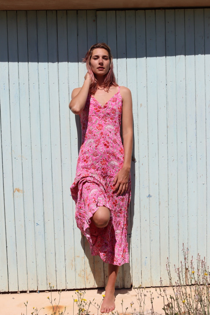 Snow White in Pink Garden - Elegant Floral Print Dress for Women | Perfect for Spring Weddings, Garden Parties & Date Nights