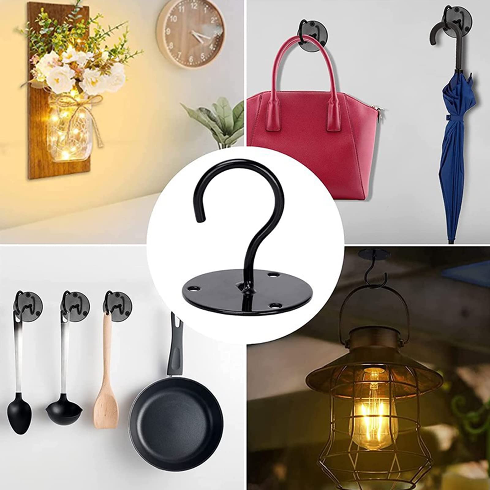 3PCS Heavy Duty Ceiling Hooks for Hanging Plants - Wall Mount Metal S Hooks with Screws & Anchors - Perfect for Hanging Plant Baskets, Lanterns, Wind Chimes, Bird Feeders - Indoor/Outdoor Home & Garden Decor (Black)