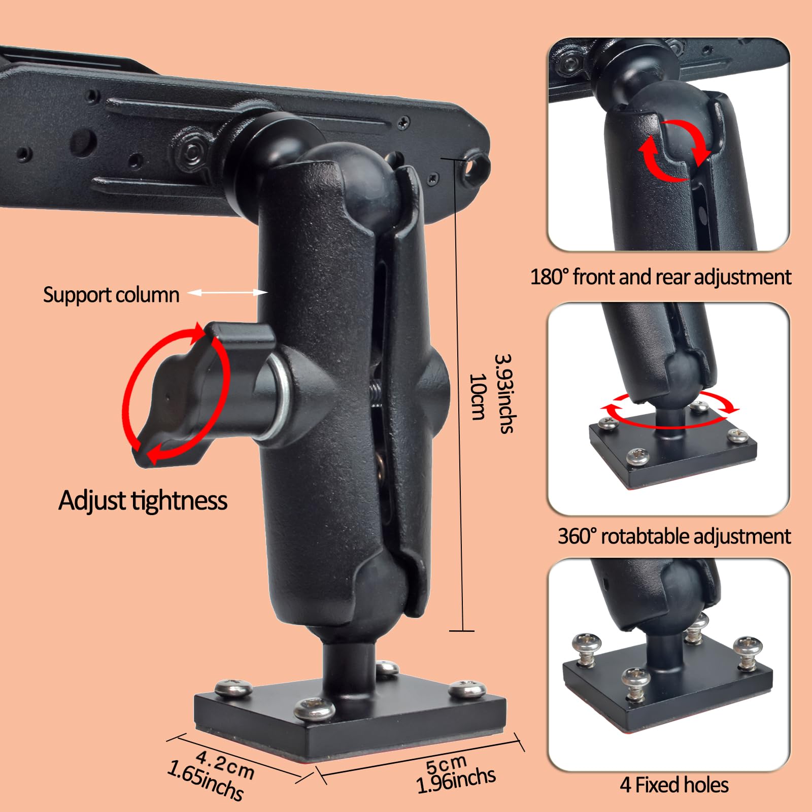 HYS Heavy Duty Drill Base Tablet Holder Mount for Trucks & Vehicles - Aluminum Arm Stand for HT Radios (Motorola SL300, APX6000, APX8000) & CB Radio Mics - Perfect for Police, Construction & Fleet Management Use