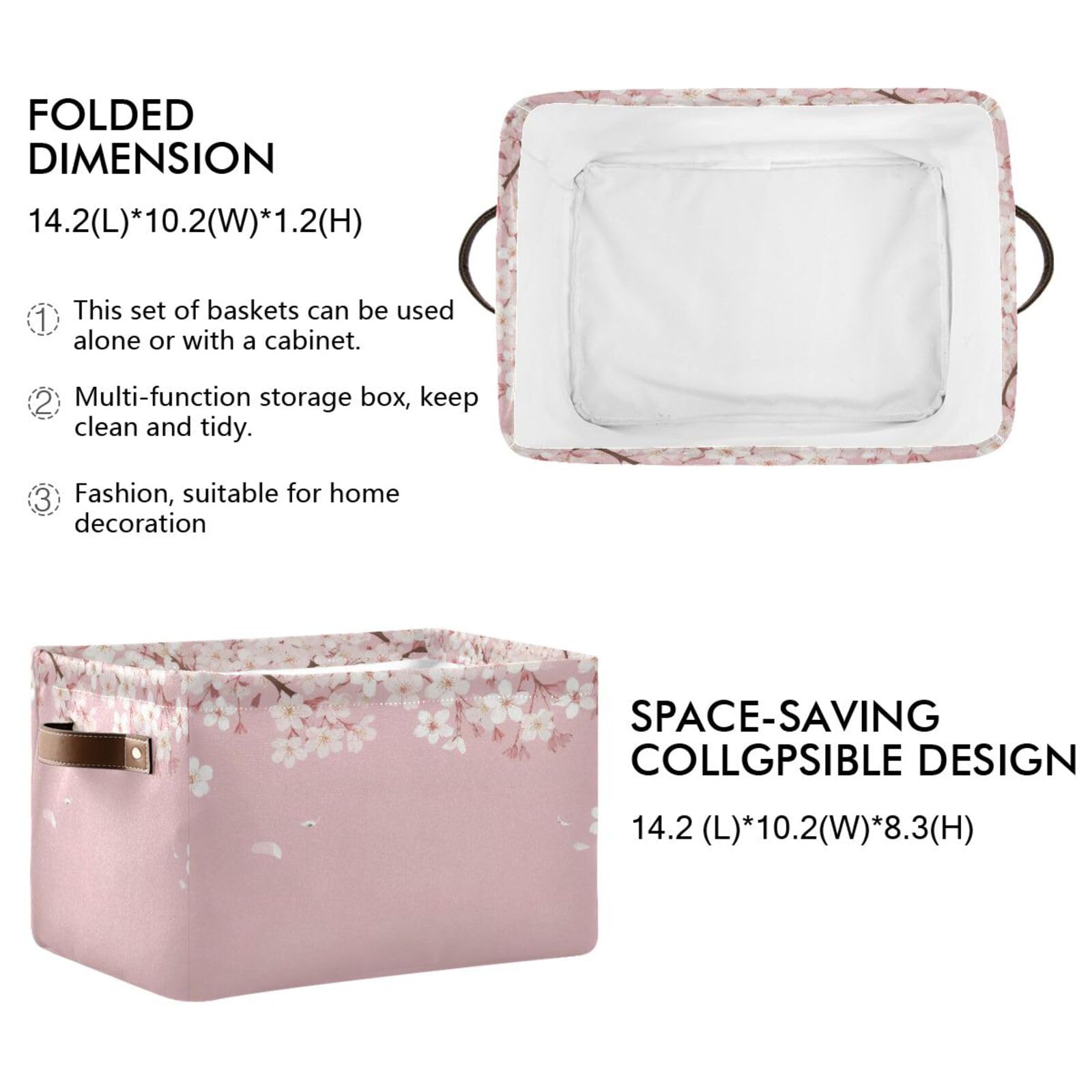 2-Pack Cherry Blossom Fabric Storage Baskets with Handles - Closet Organizer Bins for Clothes, Toys & Home Organization - Perfect for Bedroom, Nursery & Shelf Storage