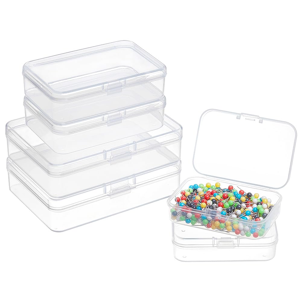 BENECREAT 12 Pack Clear Plastic Bead Storage Box Set - 3 Sizes Rectangular Organizer with Flip-Up Lids for Jewelry Making, Beads, Crafts & Small Items Organization - Perfect for DIY, Scrapbooking & Craft Room Storage