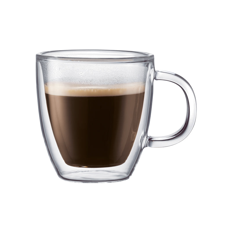 Bodum Bistro Double Wall 5 oz Espresso Glass Mug Set of 2 - Insulated Coffee Cups for Hot & Cold Drinks, Perfect for Home, Office or Cafe Use