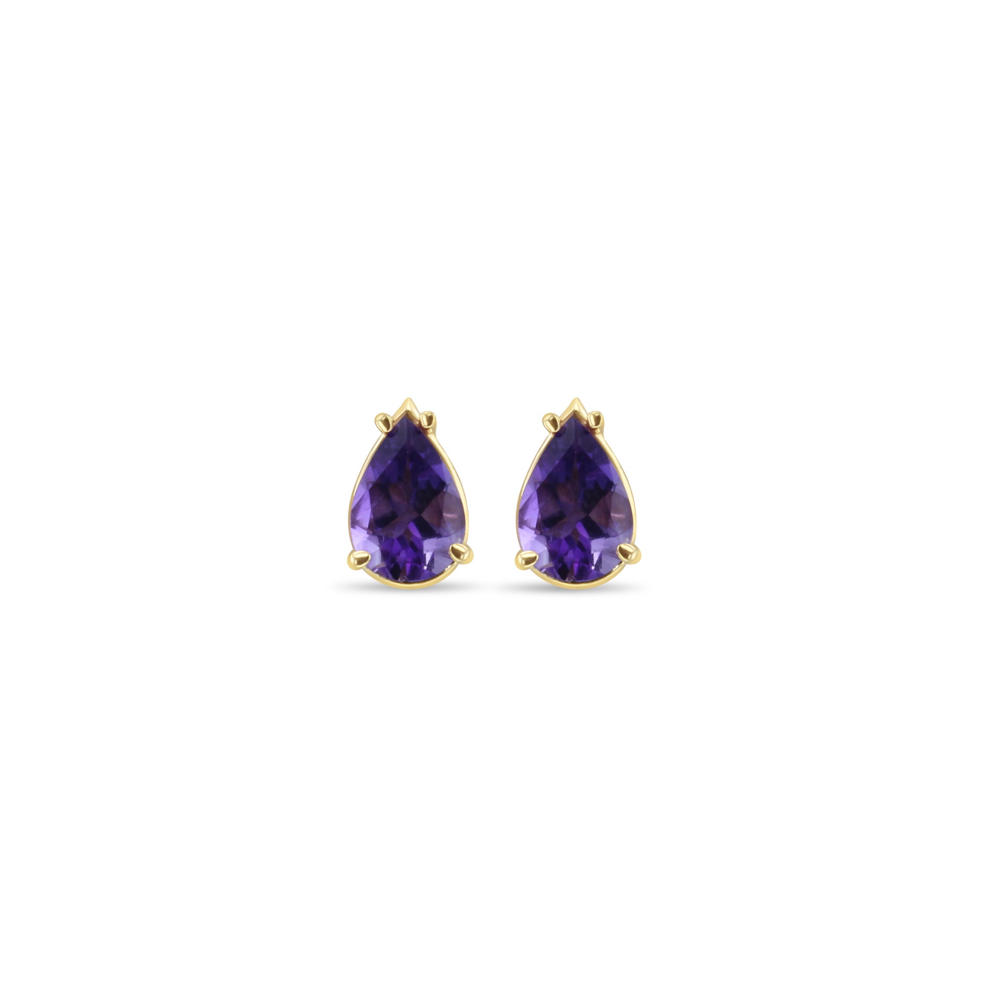 14K Yellow Gold Pear Shaped Amethyst Stud Earrings for Women - Elegant Purple Gemstone Jewelry Gift for Birthday, Anniversary & Special Occasions