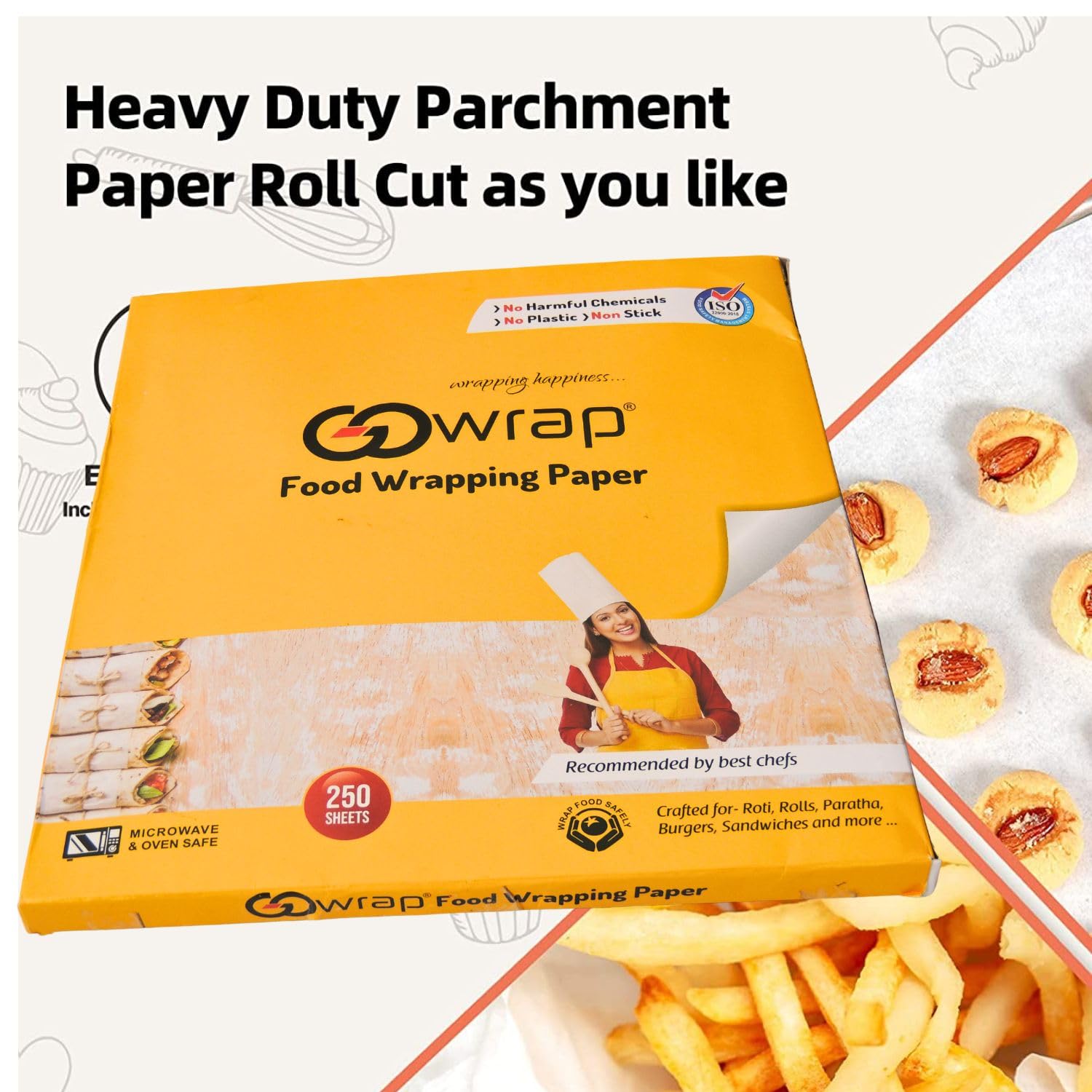 Biodegradable Microwave Safe Butter Paper Sheets - Heat Resistant up to 220°C, 100% Food Safe Kitchen Wrapping Paper for Roti, Baking & Cooking (11x12 Inch, Pack of 250) - Perfect for Food Storage, Meal Prep & Homemade Bread Wrapping