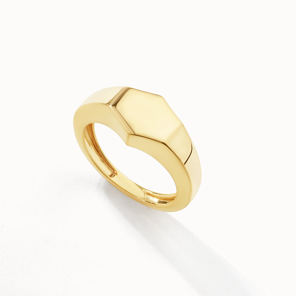Personalized Engravable Hexagon Signet Pinky Ring in 14K Gold - Perfect for Gifts, Weddings & Special Occasions
