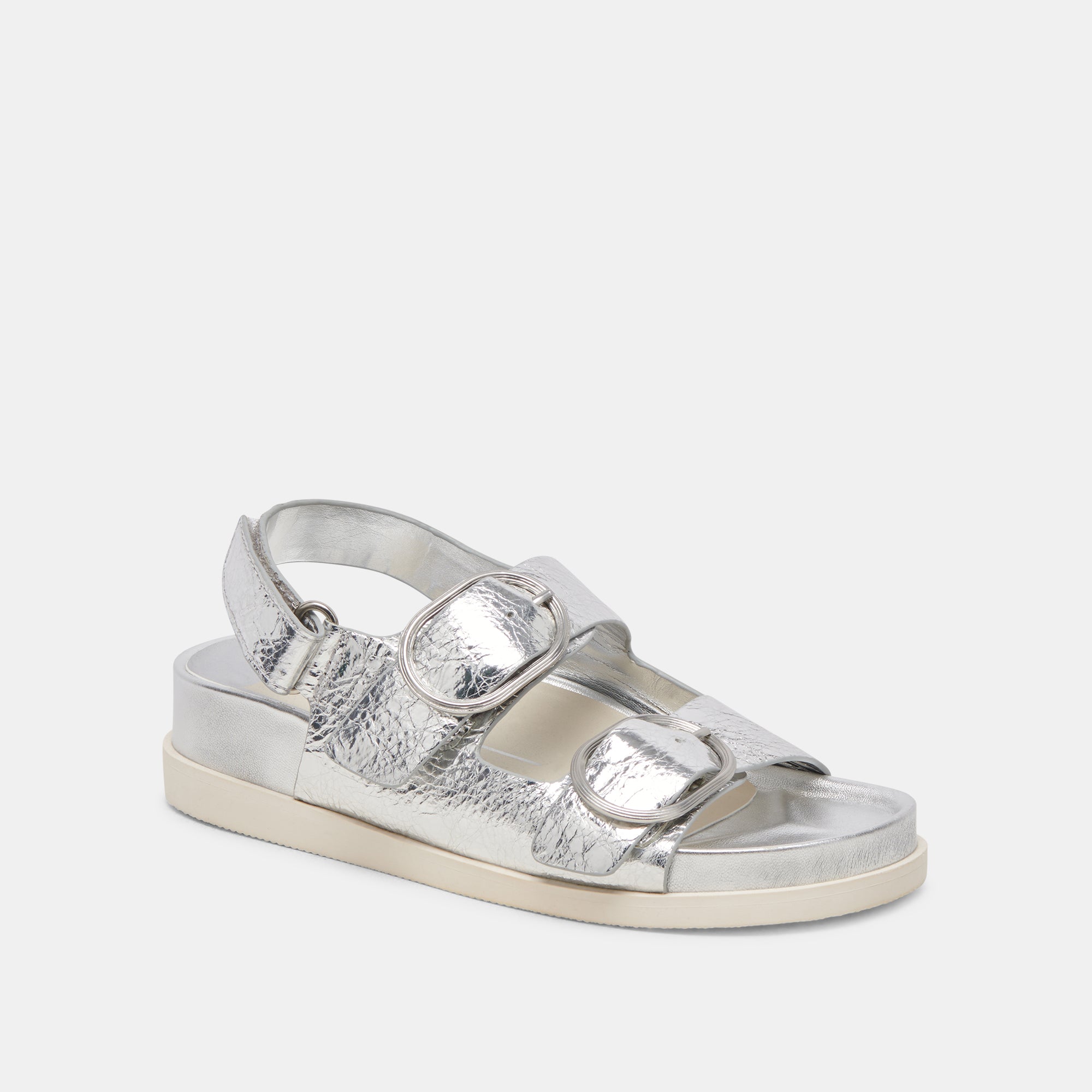 STARLA Women's Distressed Leather Sandals in Silver - Comfortable & Stylish for Beach, Vacation, and Everyday Wear