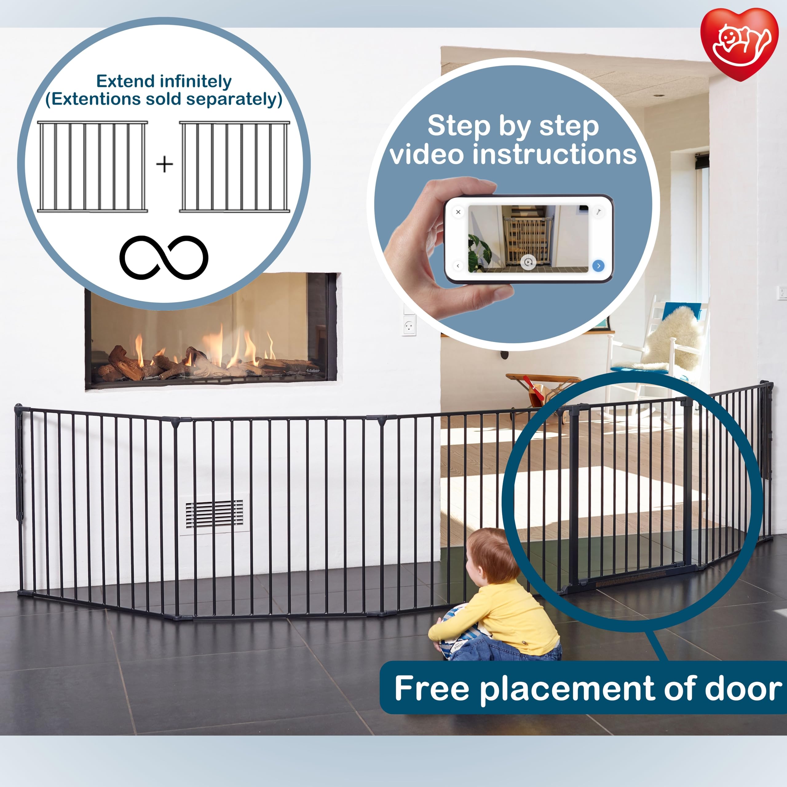 BabyDan Flex XXL Expandable Room Divider & Playpen - Adjustable from 35.4 to 138 Inches - Safe Baby Play Space Barrier - Perfect for Nursery, Living Room & Childproofing Areas - Black
