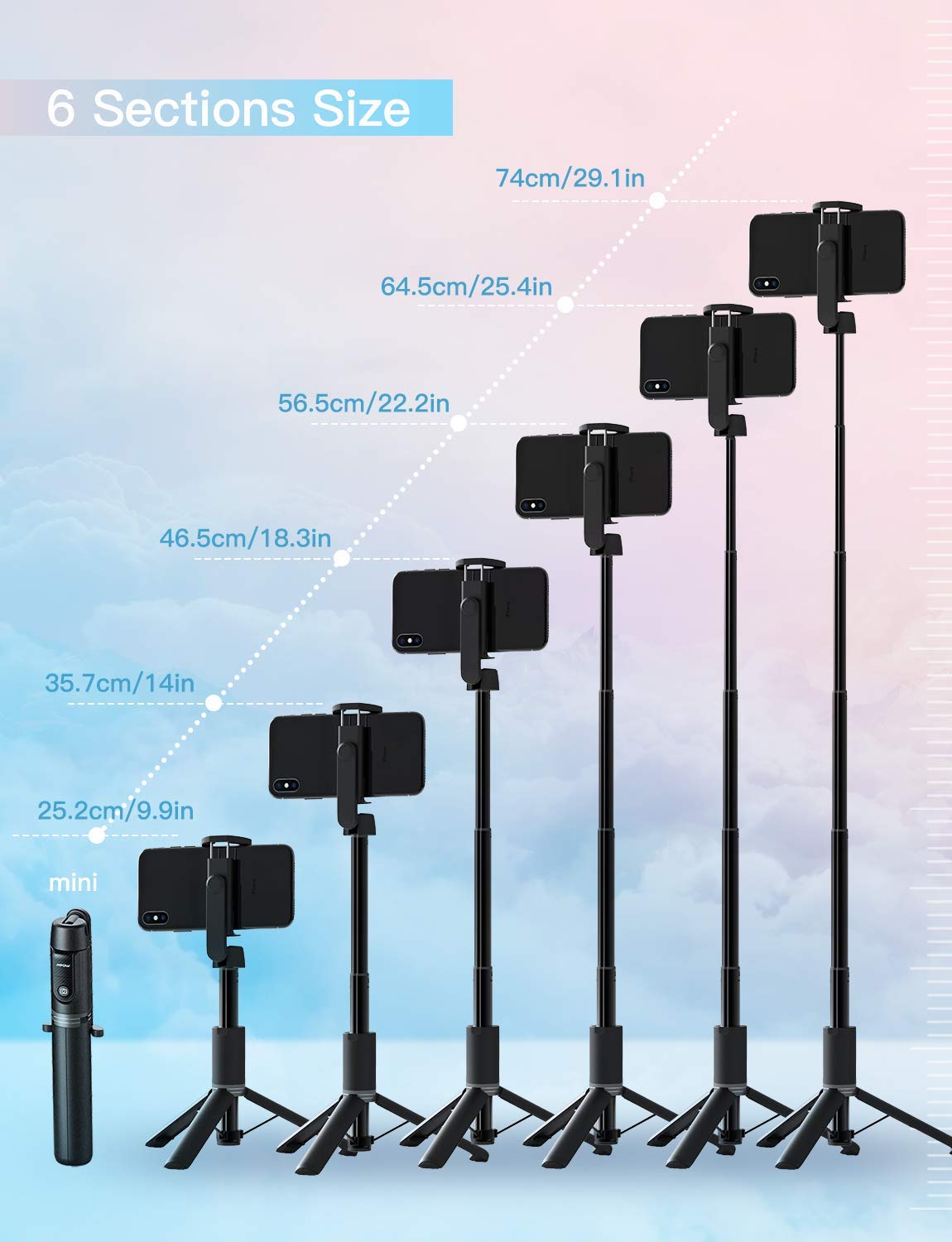 Mpow PA197A Bluetooth Selfie Stick Tripod with 360° Rotation & Wireless Remote - Perfect for Travel, Vlogging, and Group Photos