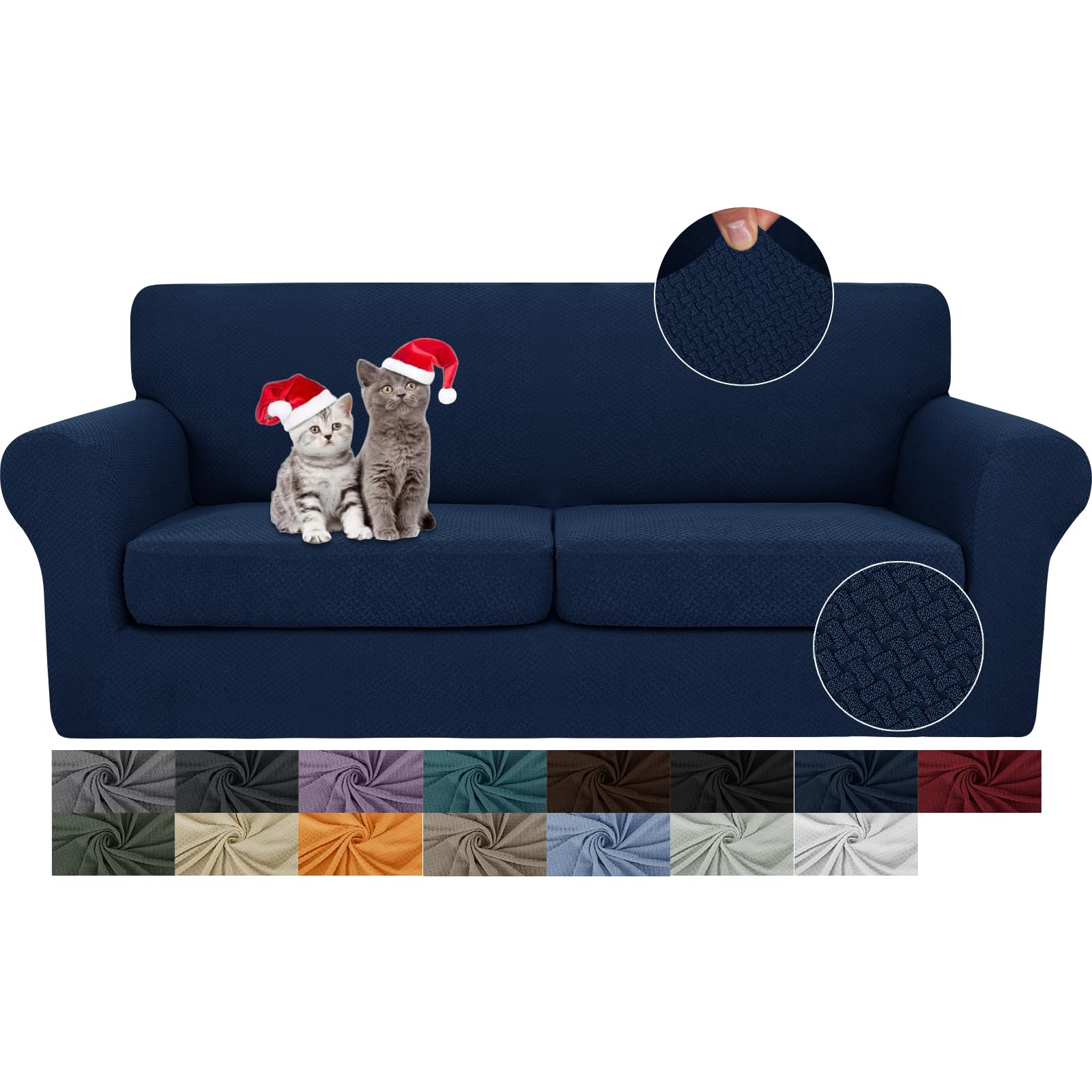 JIVINER 3-Piece Stretch Sofa Slipcover Set for 2-Cushion Loveseat - Includes 2 Extra Large Thick Fitted Seat Covers - Navy Blue Couch Protector for Living Room, Family Room & Apartment Decor